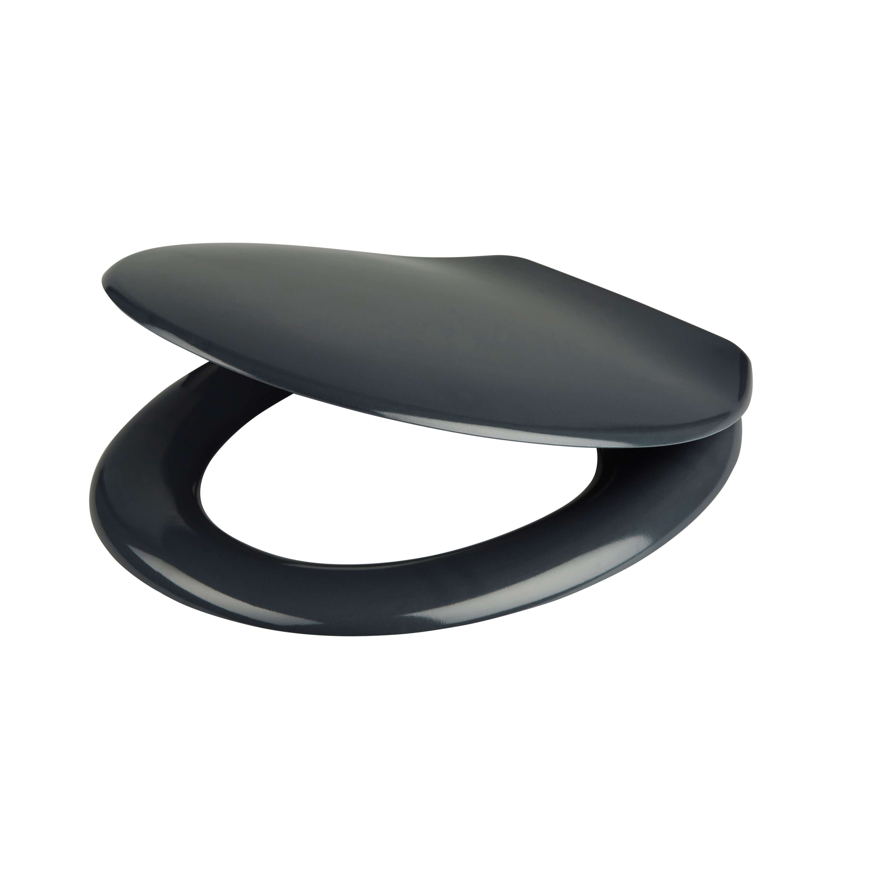 Cooke & Lewis Genoa Grey Bottom fix Soft close Toilet seat DIY at B&Q