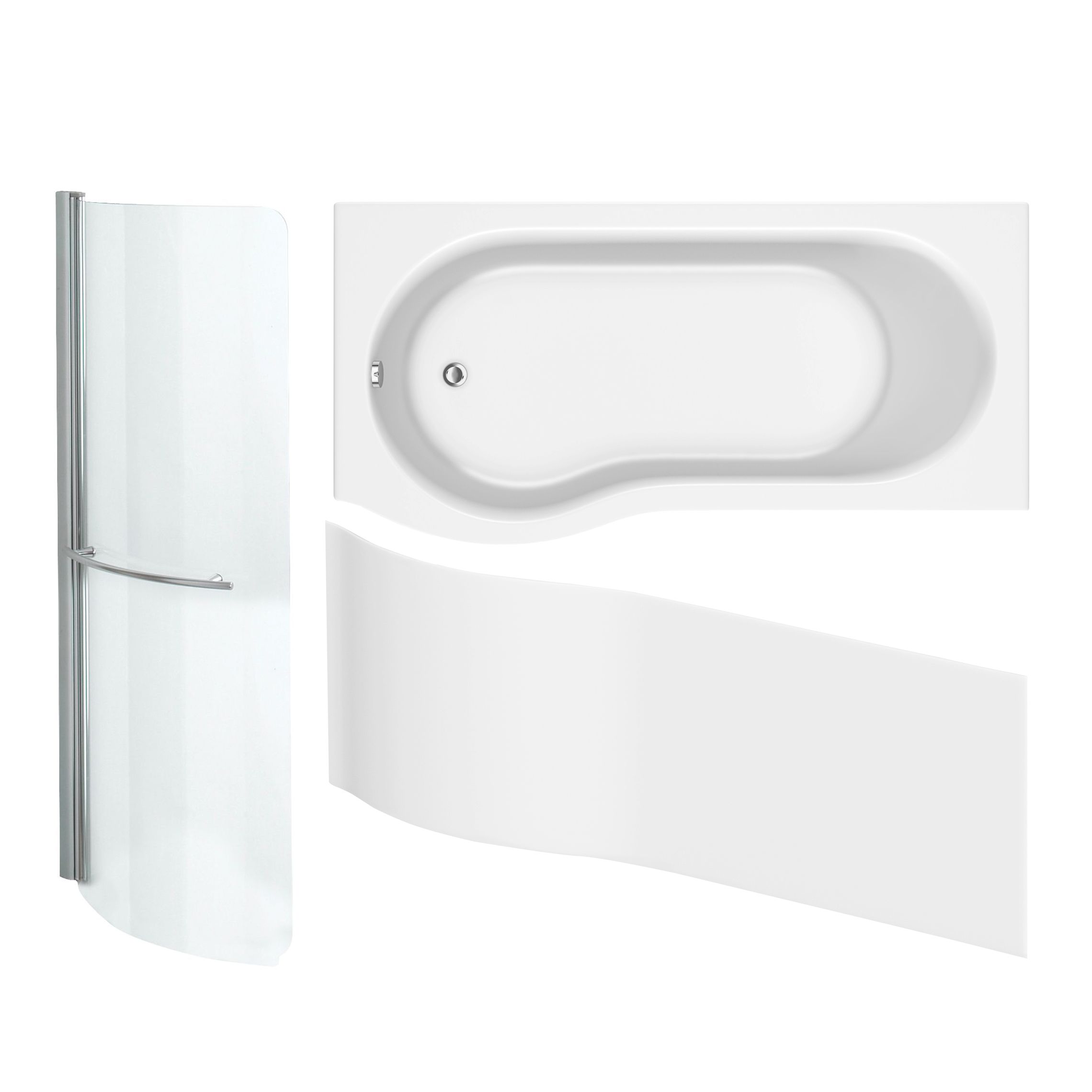 Cooke & Lewis Gloss White P-shaped Left-handed Shower Bath, panel & screen set