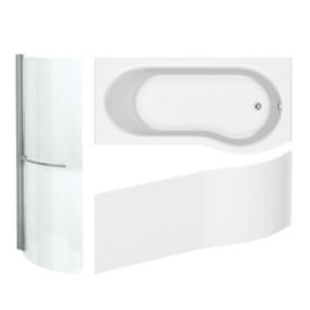 Cooke & Lewis Gloss White P-shaped Right-handed Shower Bath, panel & screen set (L)1700mm