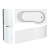 Cooke & Lewis Gloss White P-shaped Right-handed Shower Bath, panel & screen set