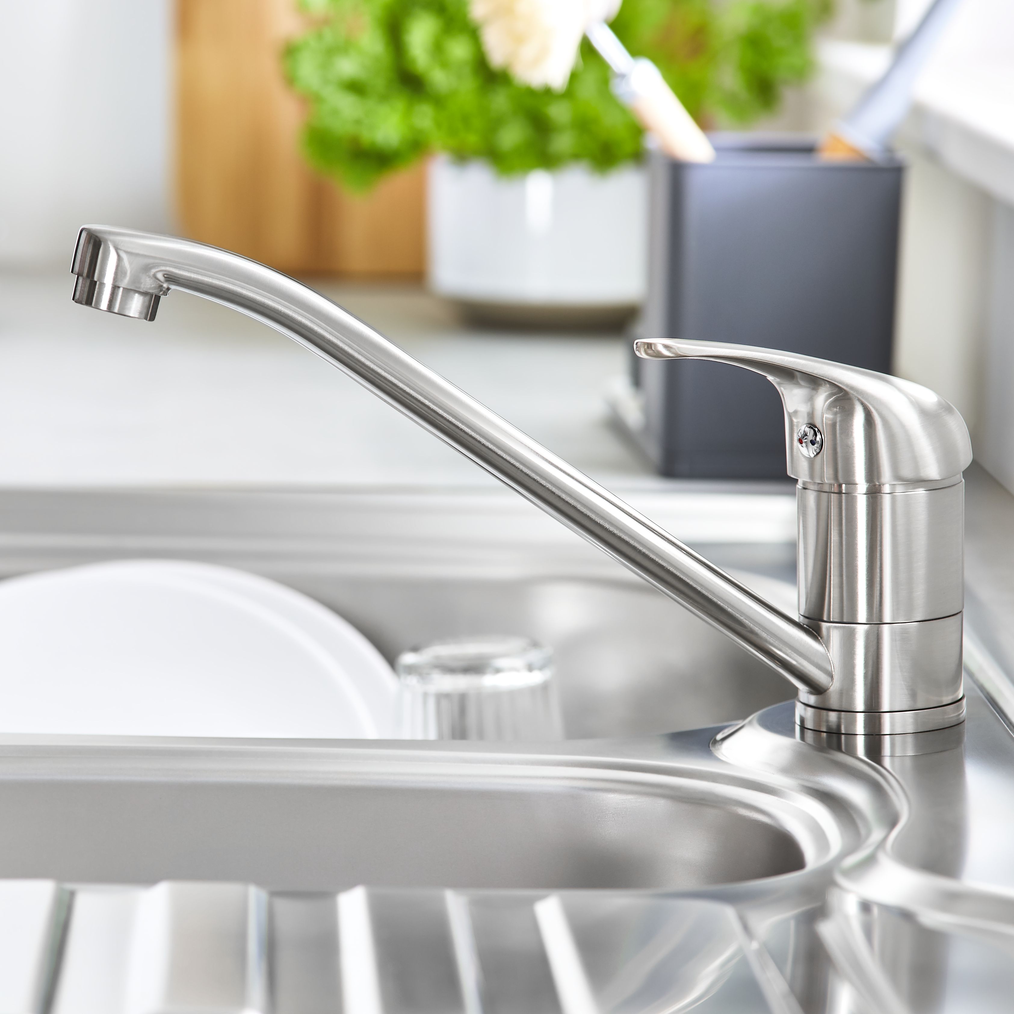 Cooke & Lewis Hebbe Nickel effect Kitchen Monobloc Tap