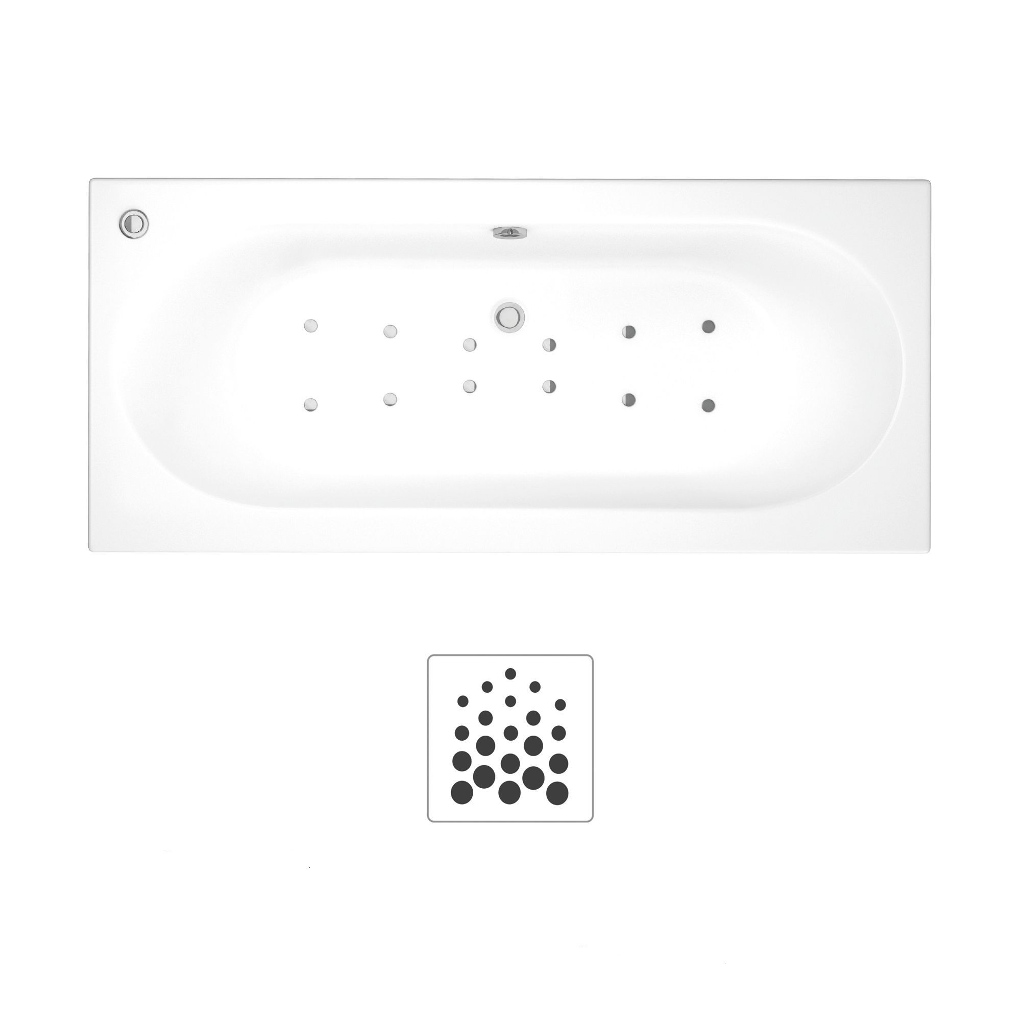 Cooke & Lewis Helena White Oval Curved Bath, panel & air spa set with 12 jets (L)1700mm