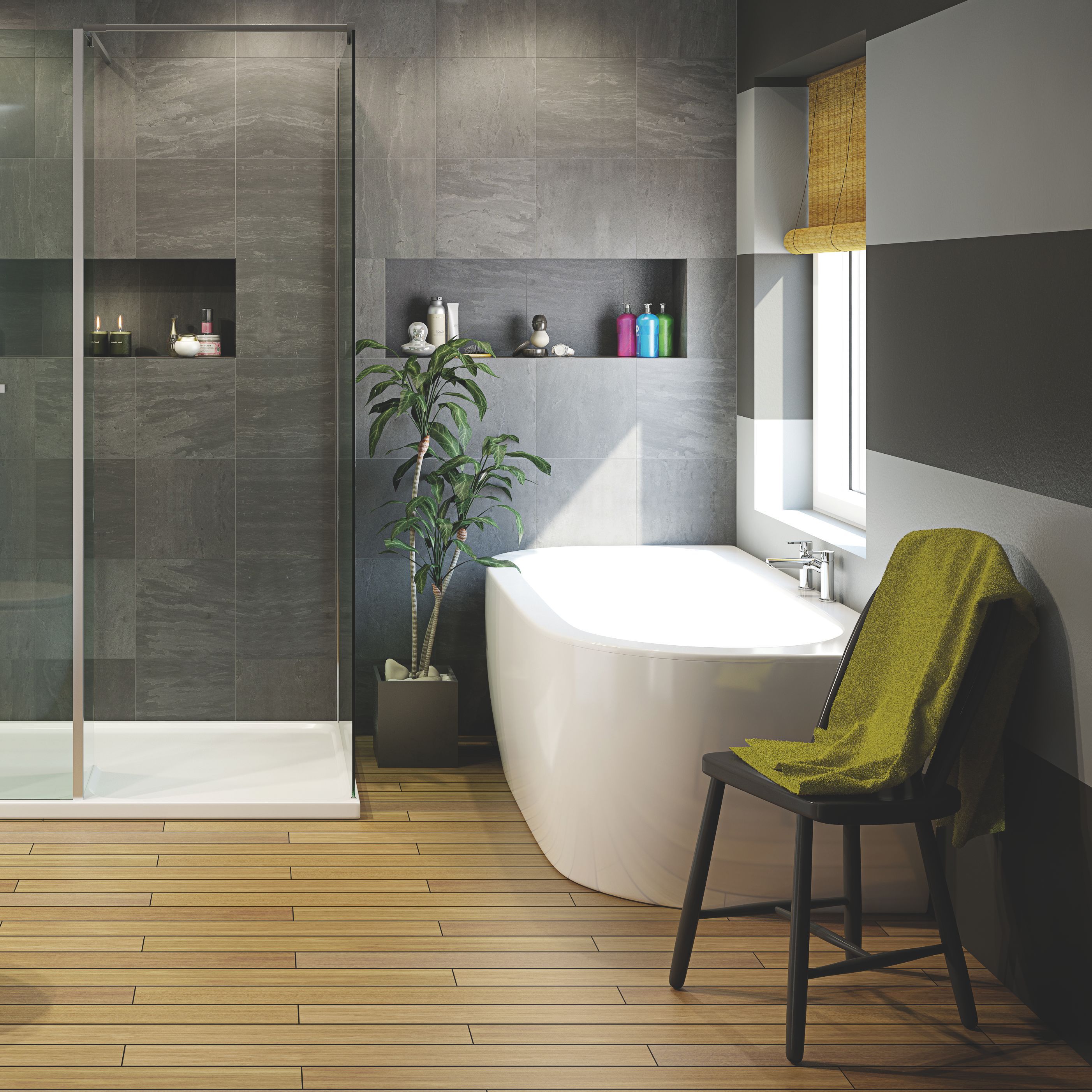Cooke & Lewis Helena White Oval Curved Bath with 0 Tap holes (L)170cm (W)80cm
