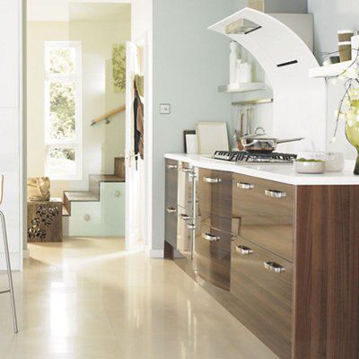 Cooke & Lewis High Gloss Walnut Gloss walnut effect Diagonal corner ...