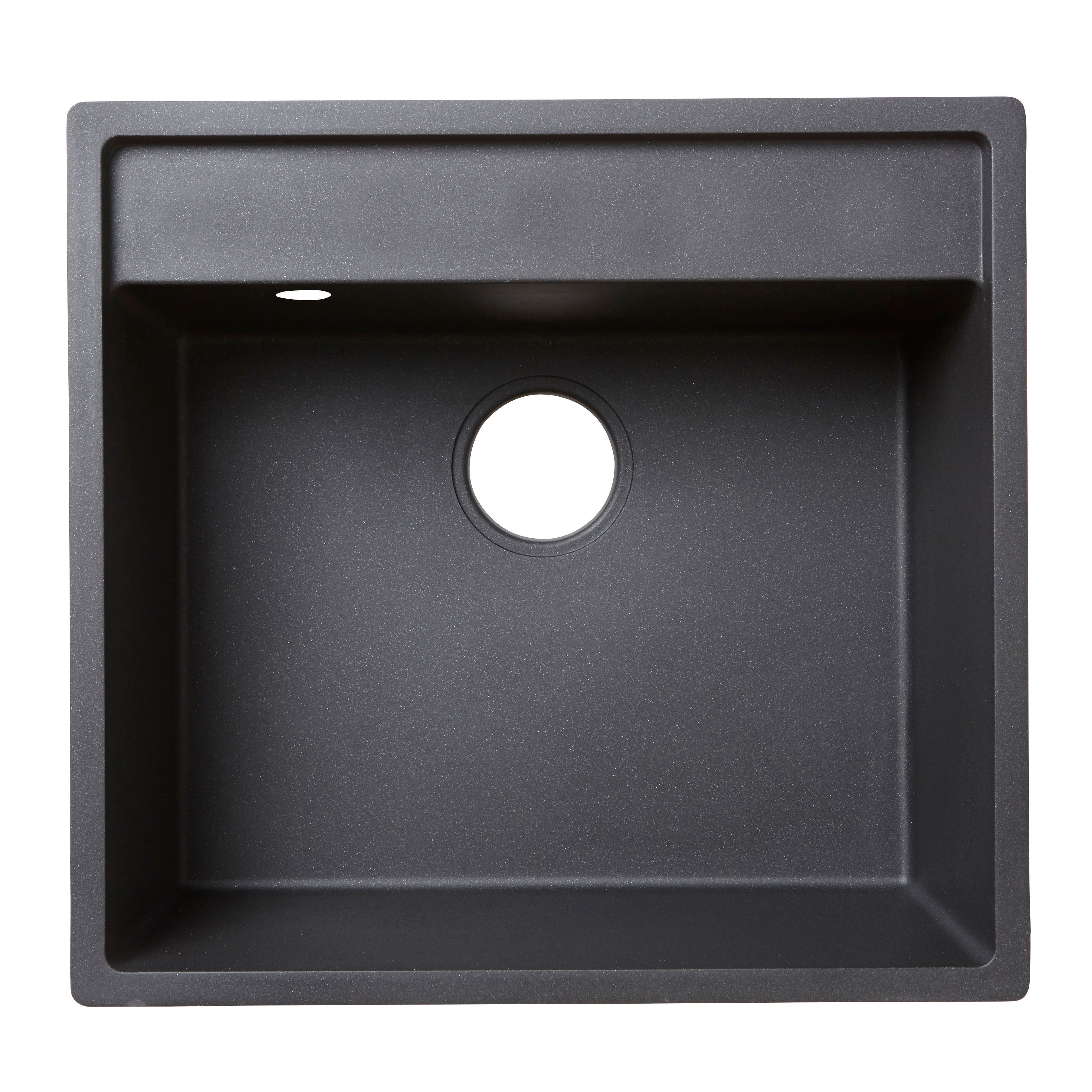 Cooke & Lewis Hirase Black Composite quartz 1 Bowl Composite sink 500mm ...