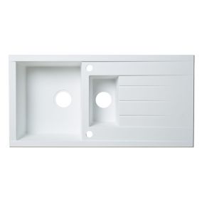 Cooke & Lewis Ising White Resin 1.5 Bowl Sink & drainer (W)500mm x (L)1000mm