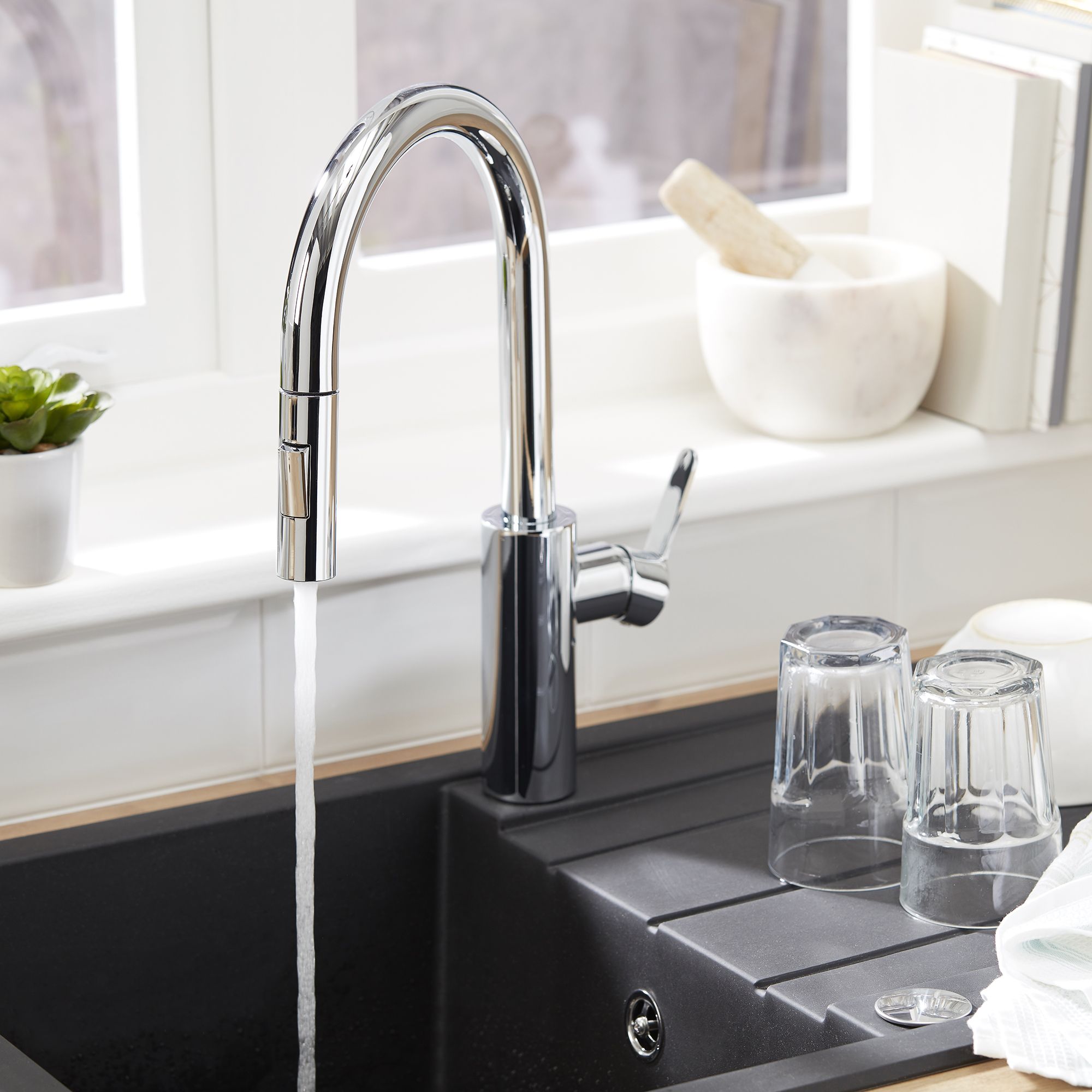 Cooke & Lewis Kareena Chrome effect Kitchen Side lever pull out Tap