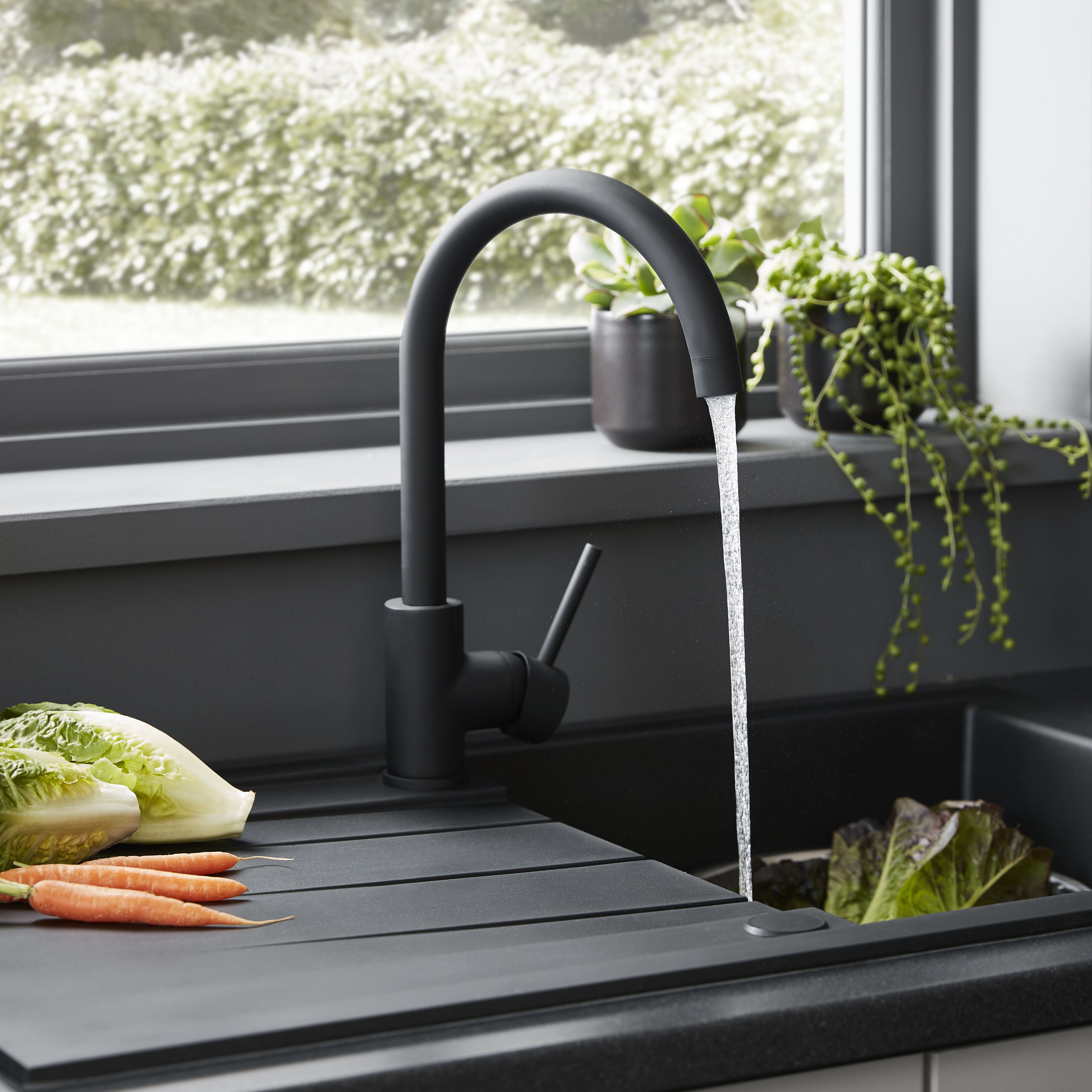 Cooke & Lewis Katiki Matt Black Kitchen Pin side lever Tap