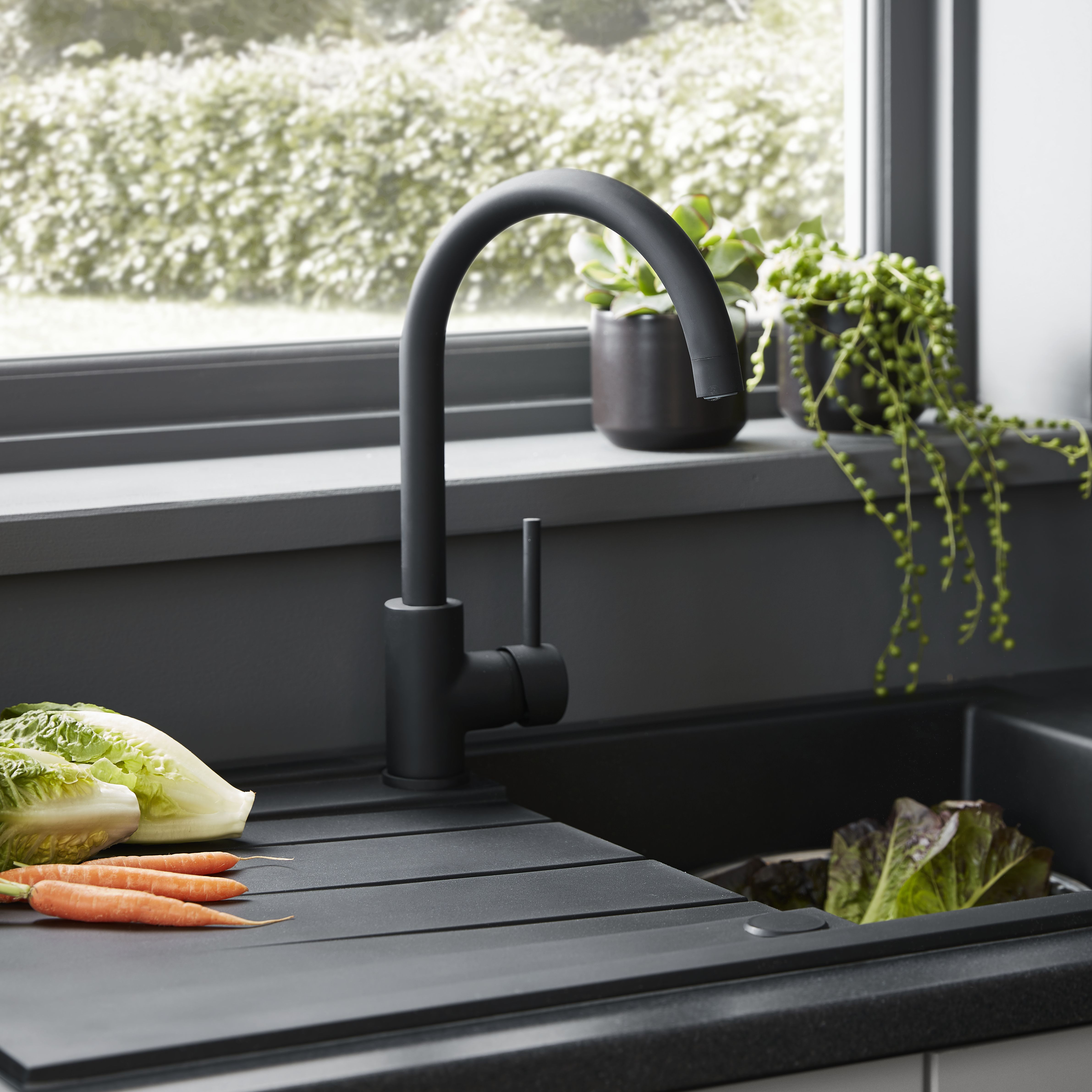 Cooke & Lewis Katiki Matt Black Kitchen Pin side lever Tap
