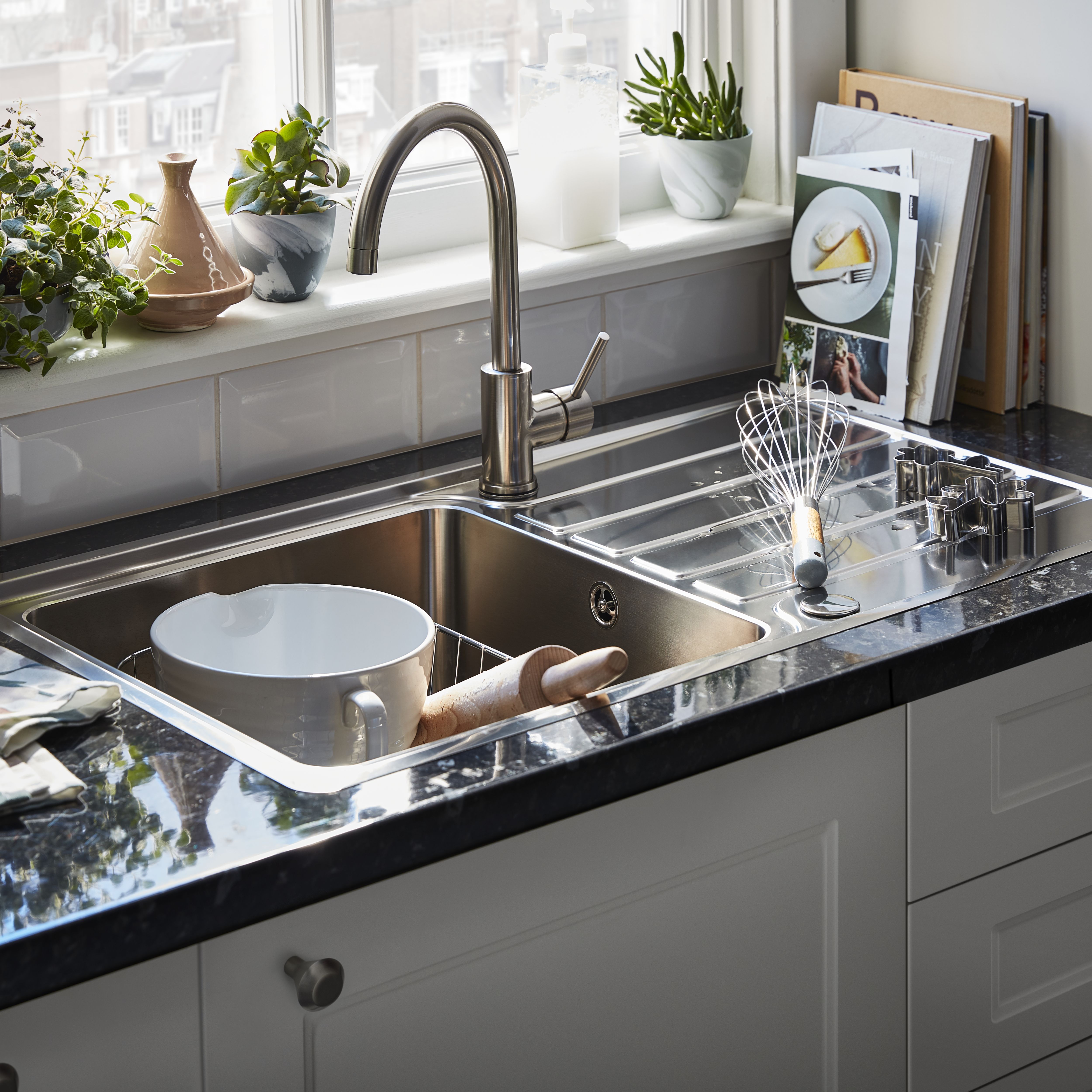 Cooke & Lewis Katiki Nickel effect Kitchen Pin side lever Tap