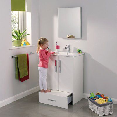 Cooke & Lewis Kiddie Step Gloss White Vanity unit & basin set (W)610mm (H)870mm