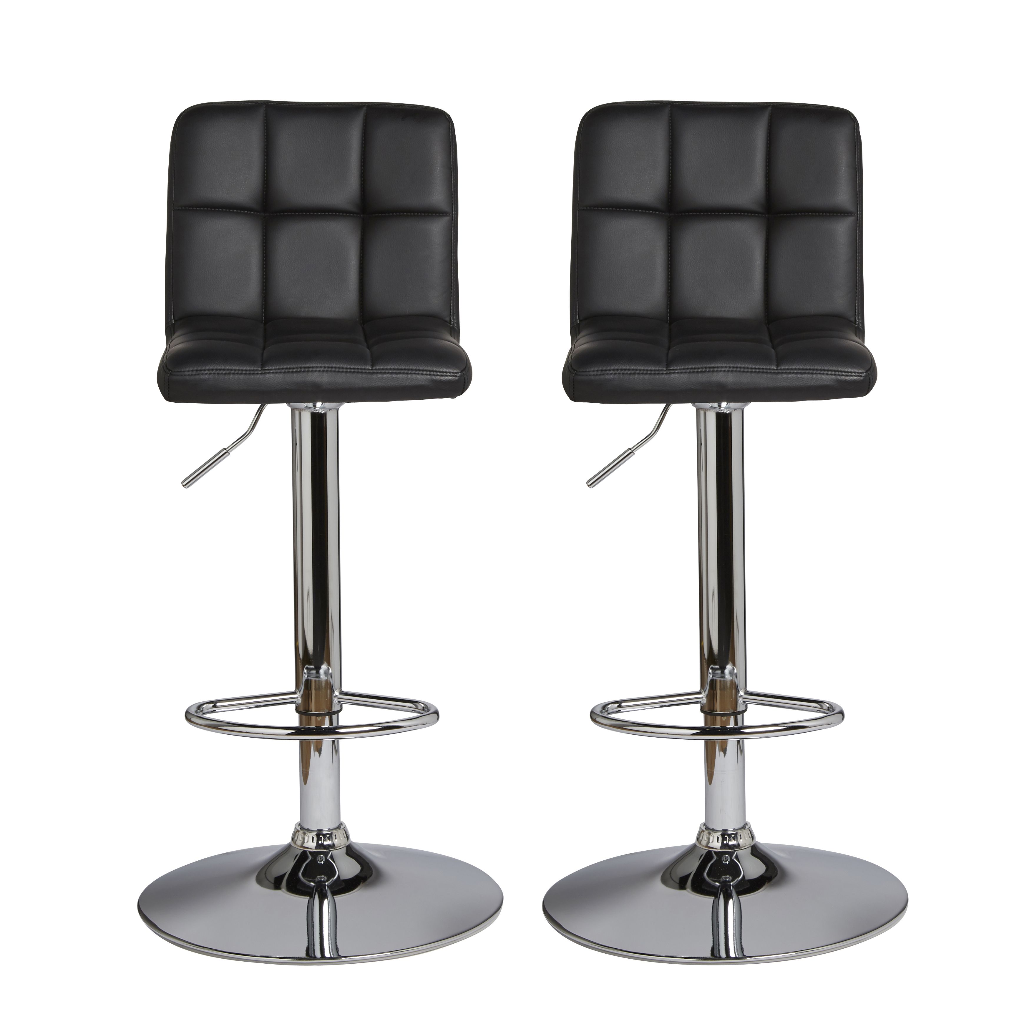 Cooke Lewis Lagan Black Adjustable Swivel Padded Bar stool Pack of 2