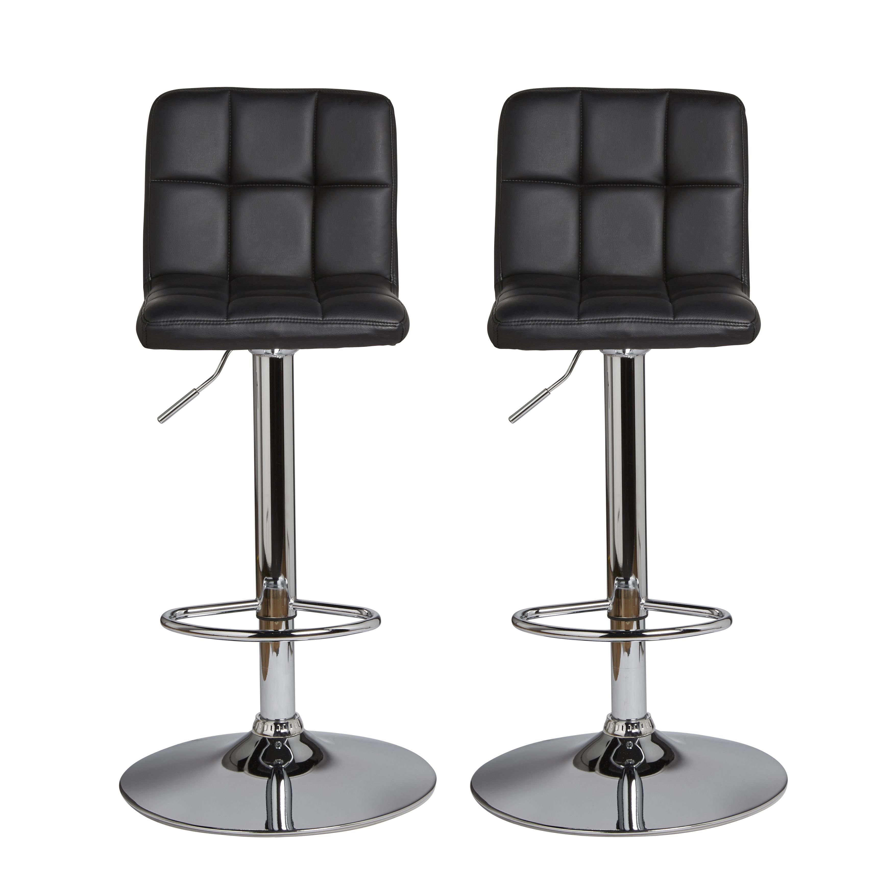 Cooke Lewis Lagan Black Adjustable Swivel Padded Bar stool Pack