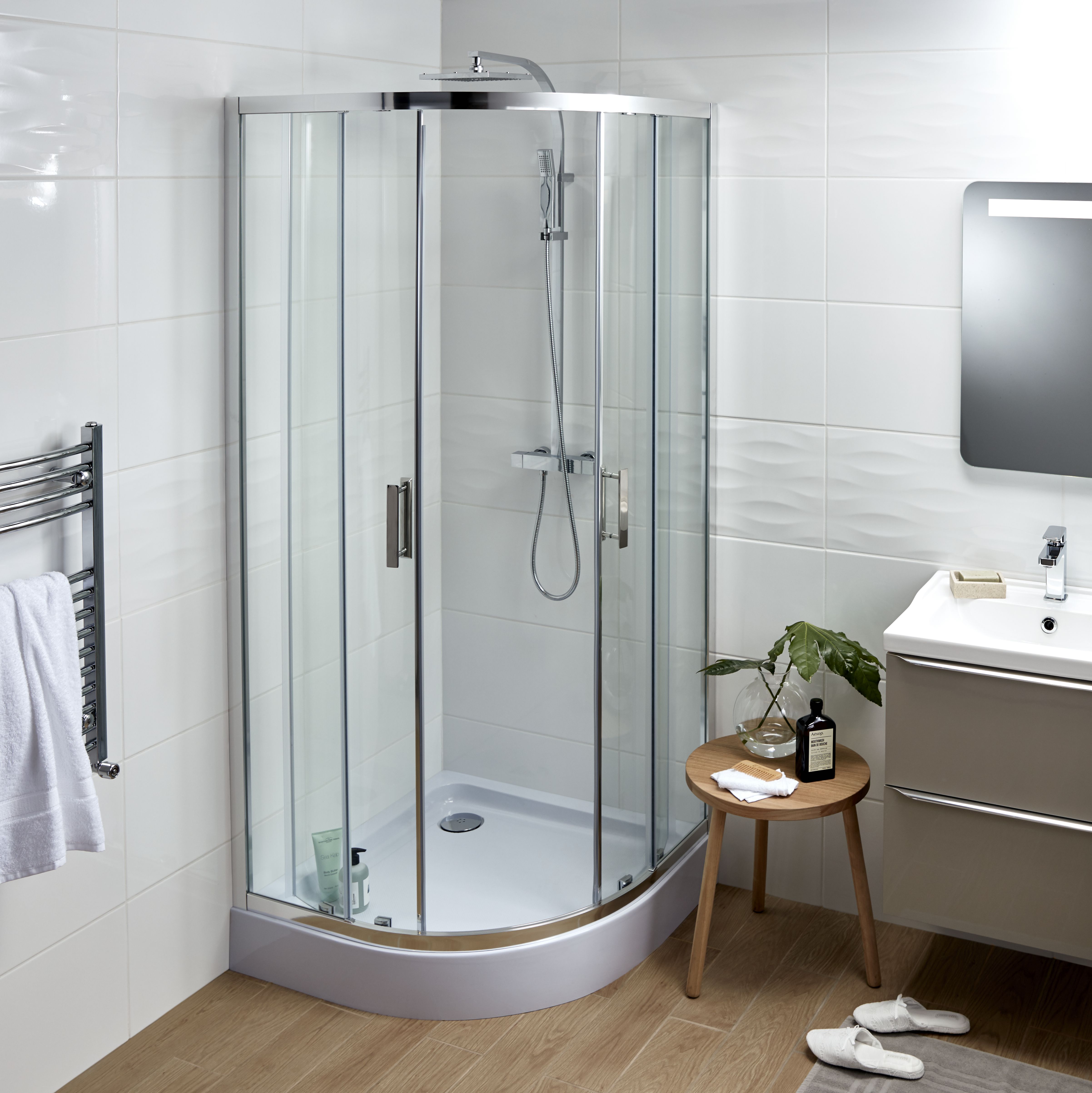 Cooke & Lewis Lagan Gloss White Quadrant Shower tray (L)900mm (W)900mm (H) 150mm