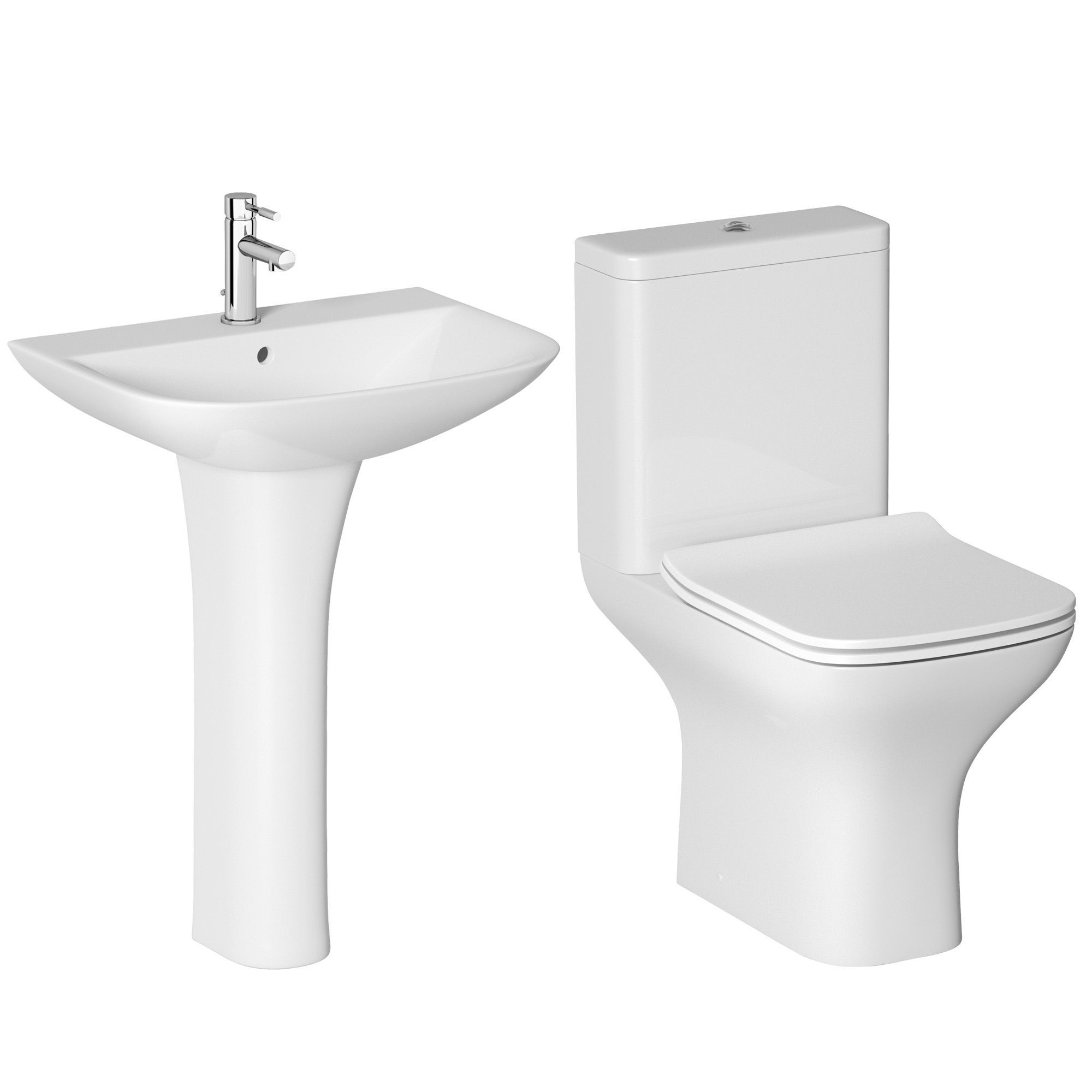 Cooke & Lewis Lanzo White Closecoupled Toilet & full pedestal basin DIY at B&Q