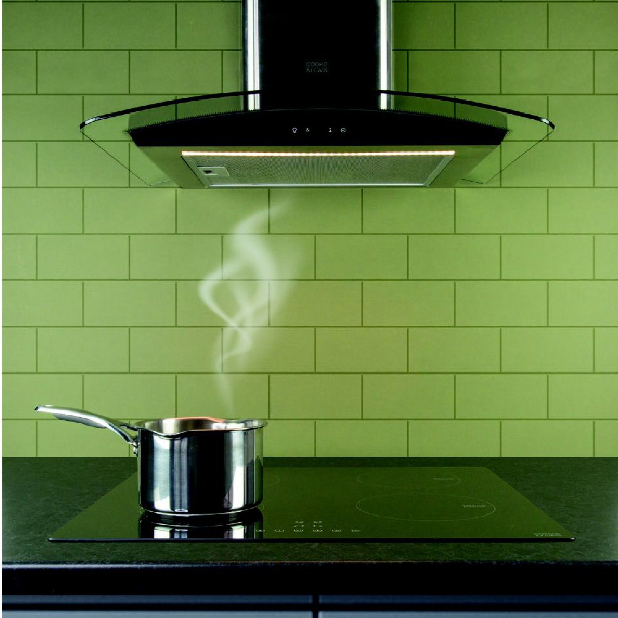 Cooke & Lewis LinkTech CL60CGRF Silver Glass & stainless steel Curved Cooker hood, (W)60cm
