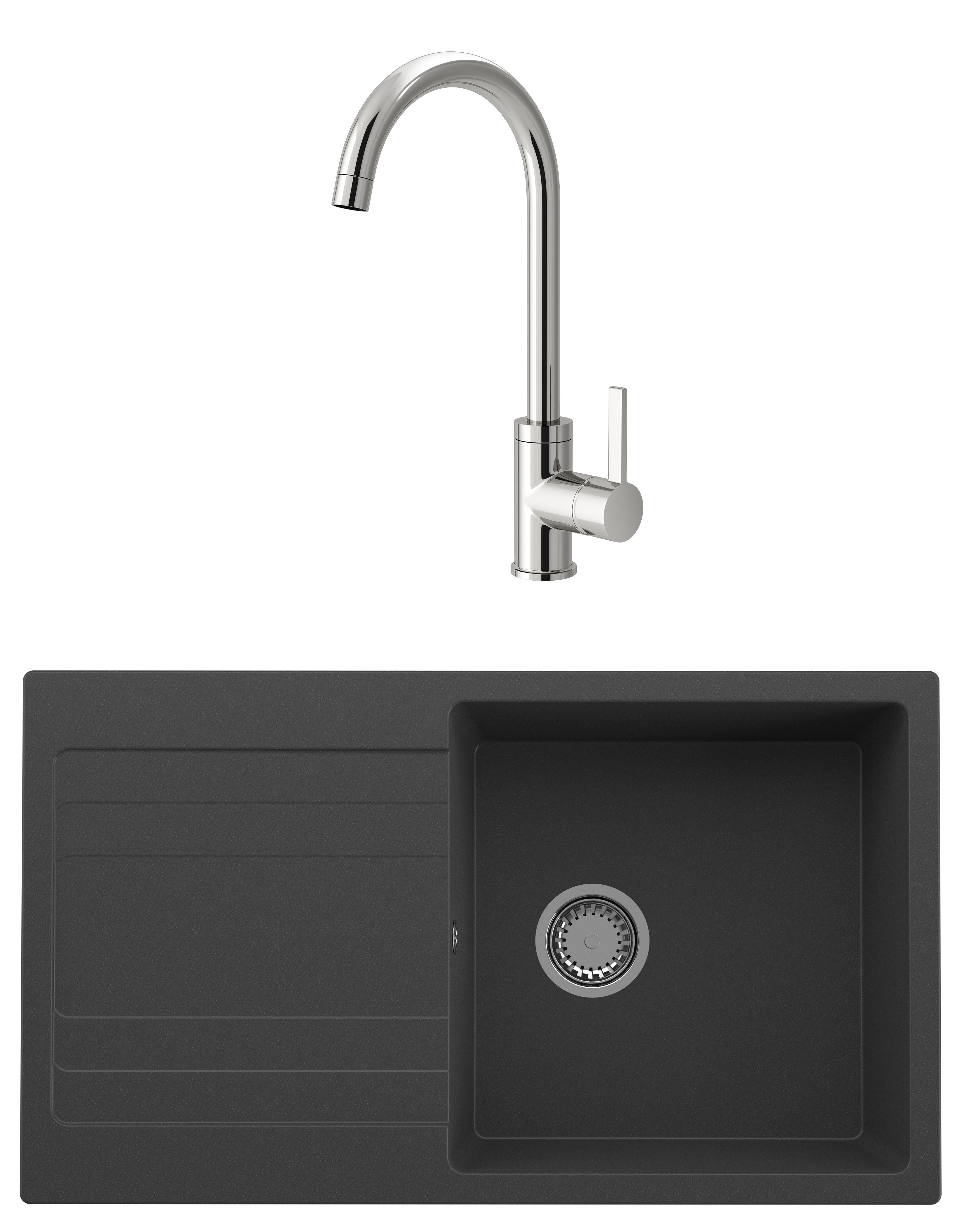 Cooke & Lewis Lorentz Black Granite composite 1 Bowl Sink, tap & waste