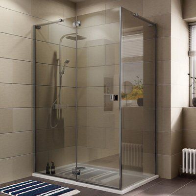 Cooke & Lewis Luxuriant Frameless Semi-mirrored Silver effect Rectangular Shower enclosure - Hinged door (W)140cm (D)90cm