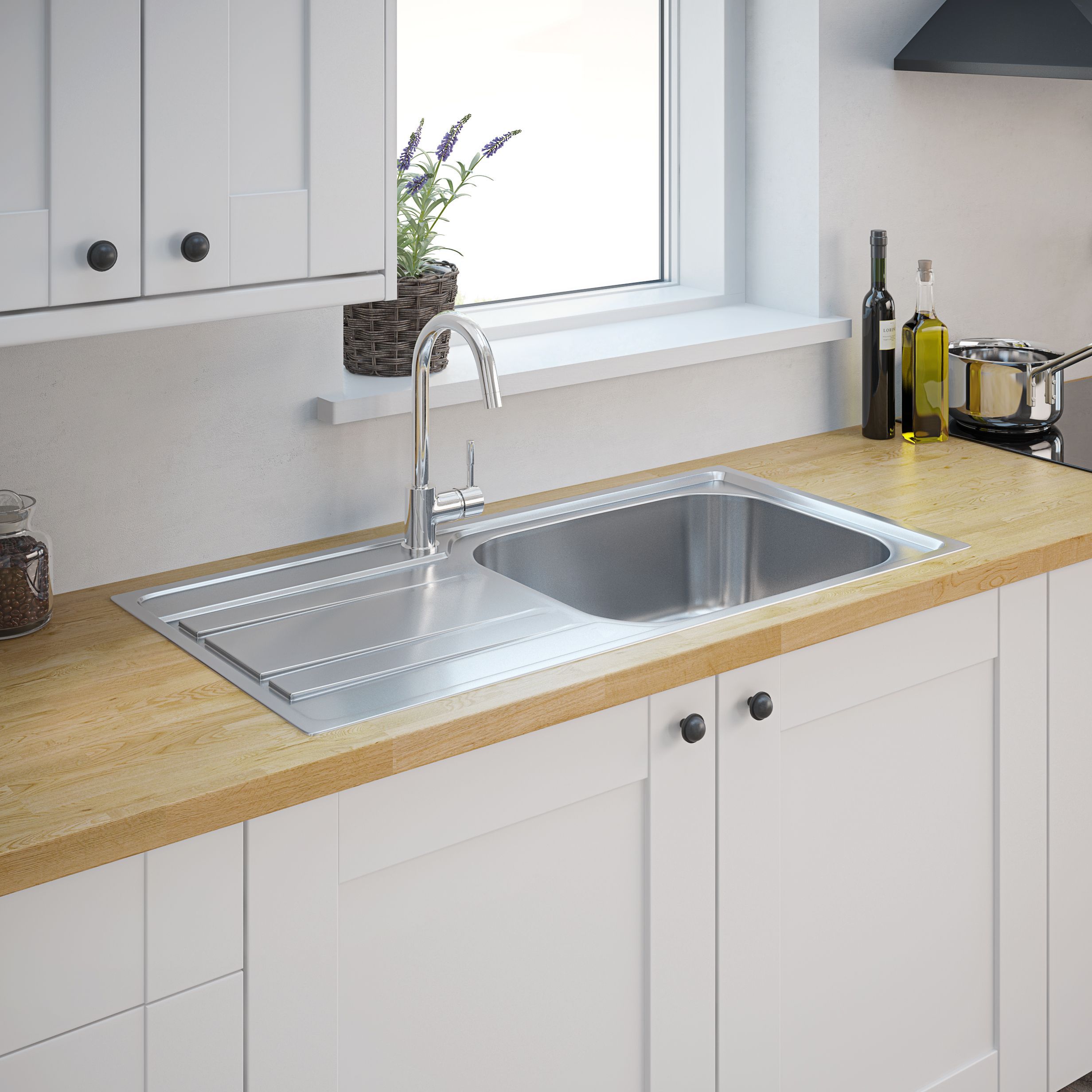 Cooke & Lewis Lyell Matt Stainless steel 1 Bowl Sink & drainer 500mm x 1000mm