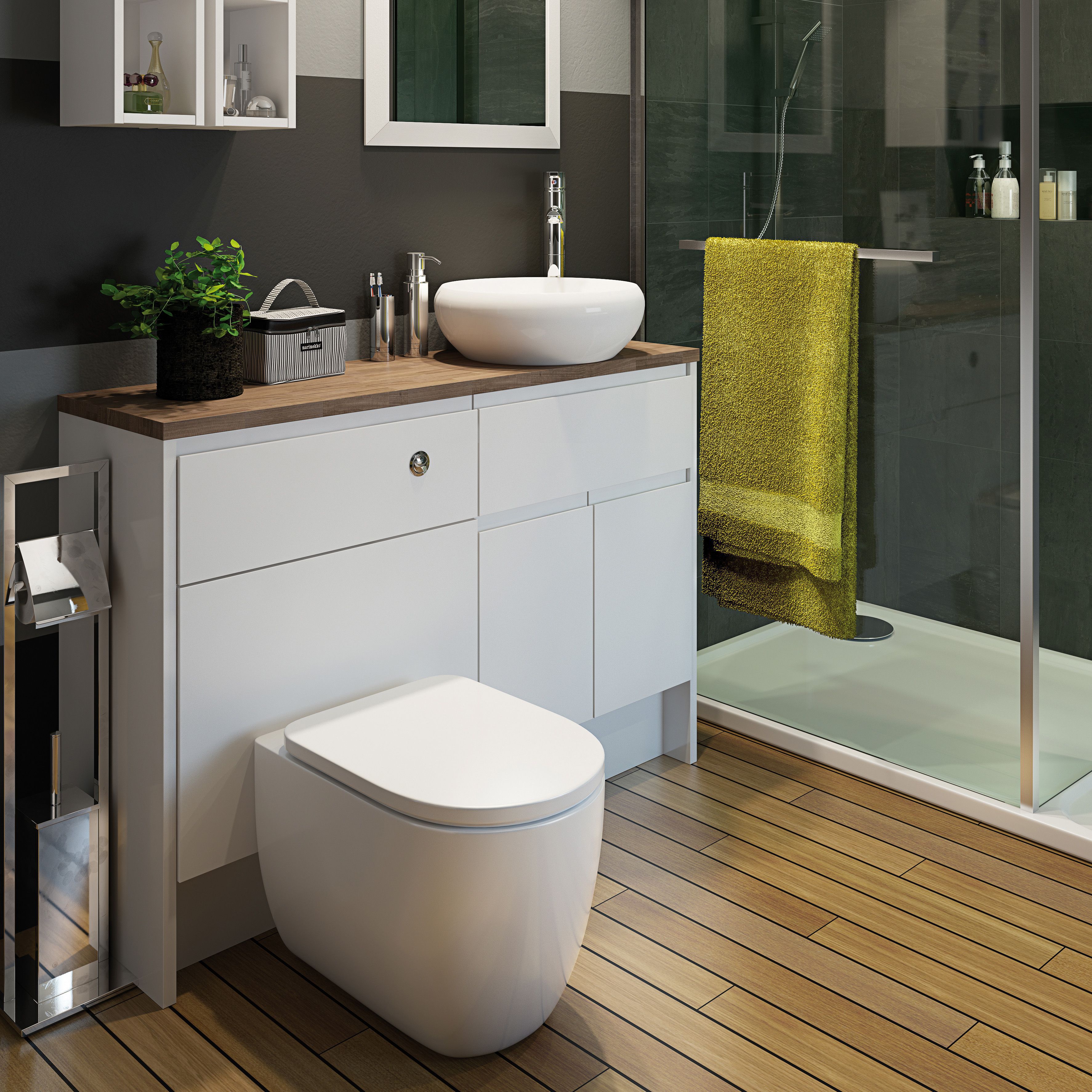 Cooke & Lewis Marletti Slimline Gloss White Freestanding Toilet cabinet (H)852mm (W)600mm