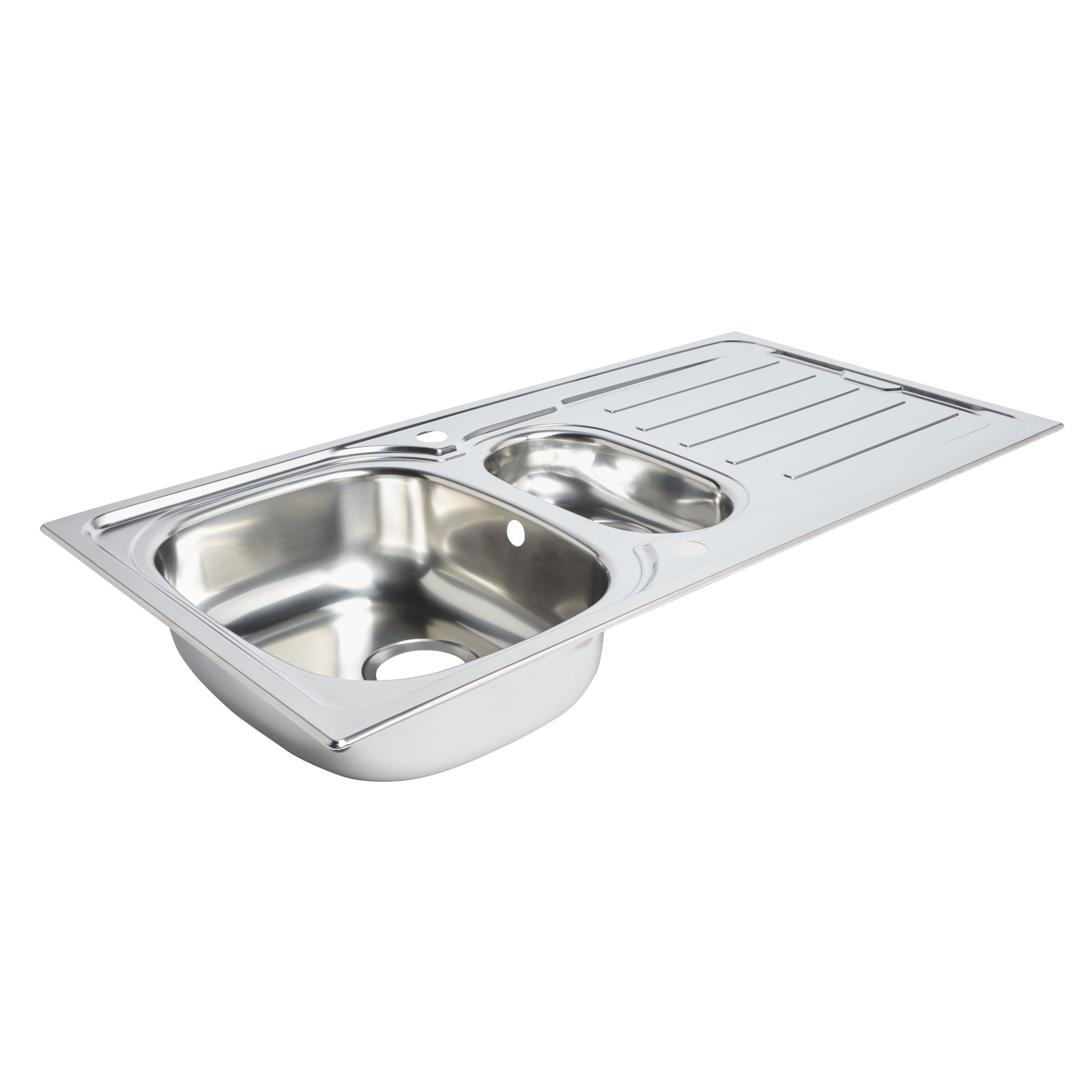 Cooke & Lewis Nakaya Polished inox Stainless steel 1.5 Bowl Sink & drainer 500mm x 1000mm