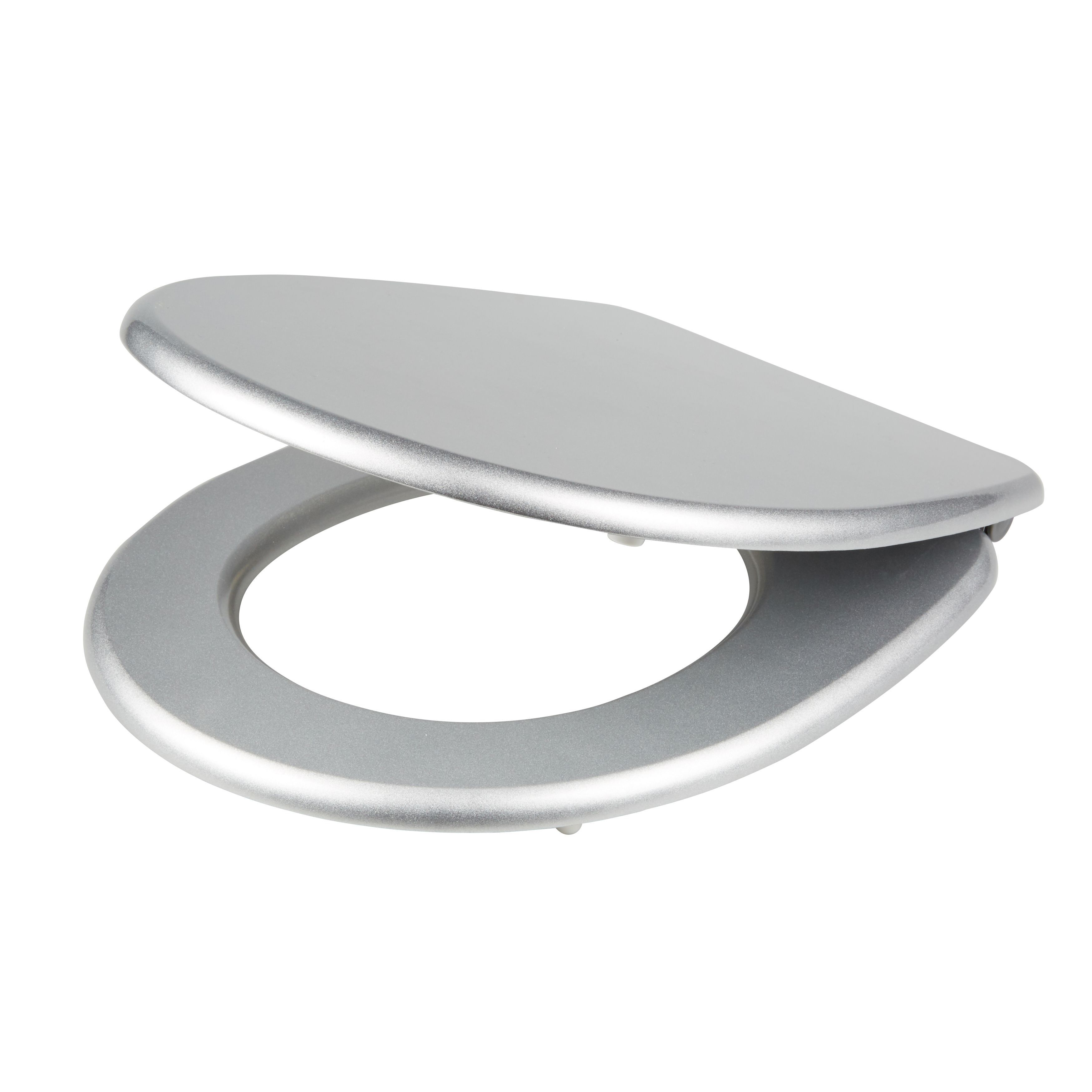 Cooke & Lewis Noli Silver Top fix Soft close Toilet seat DIY at B&Q