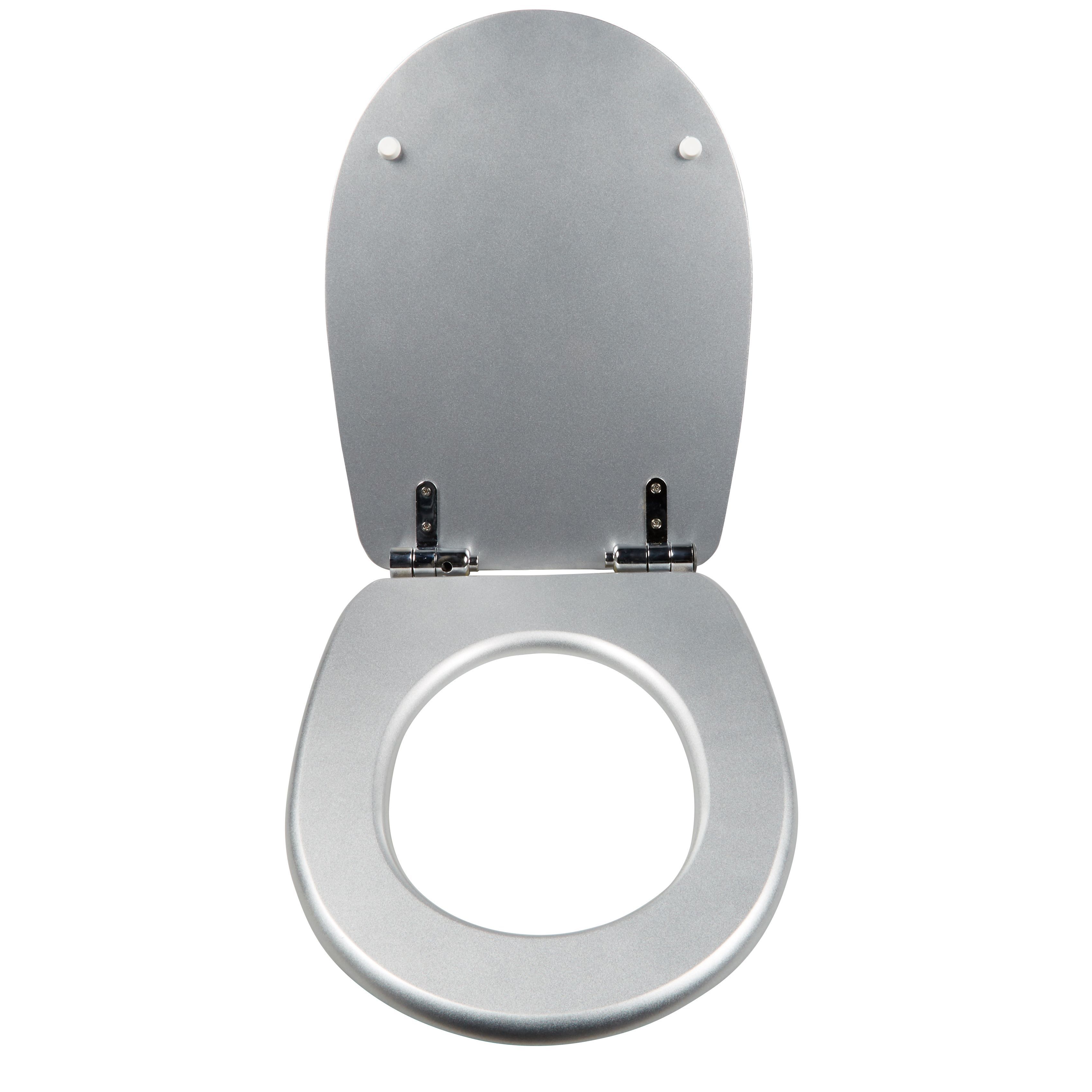 Cooke & Lewis Noli Silver Top fix Soft close Toilet seat | DIY at B&Q