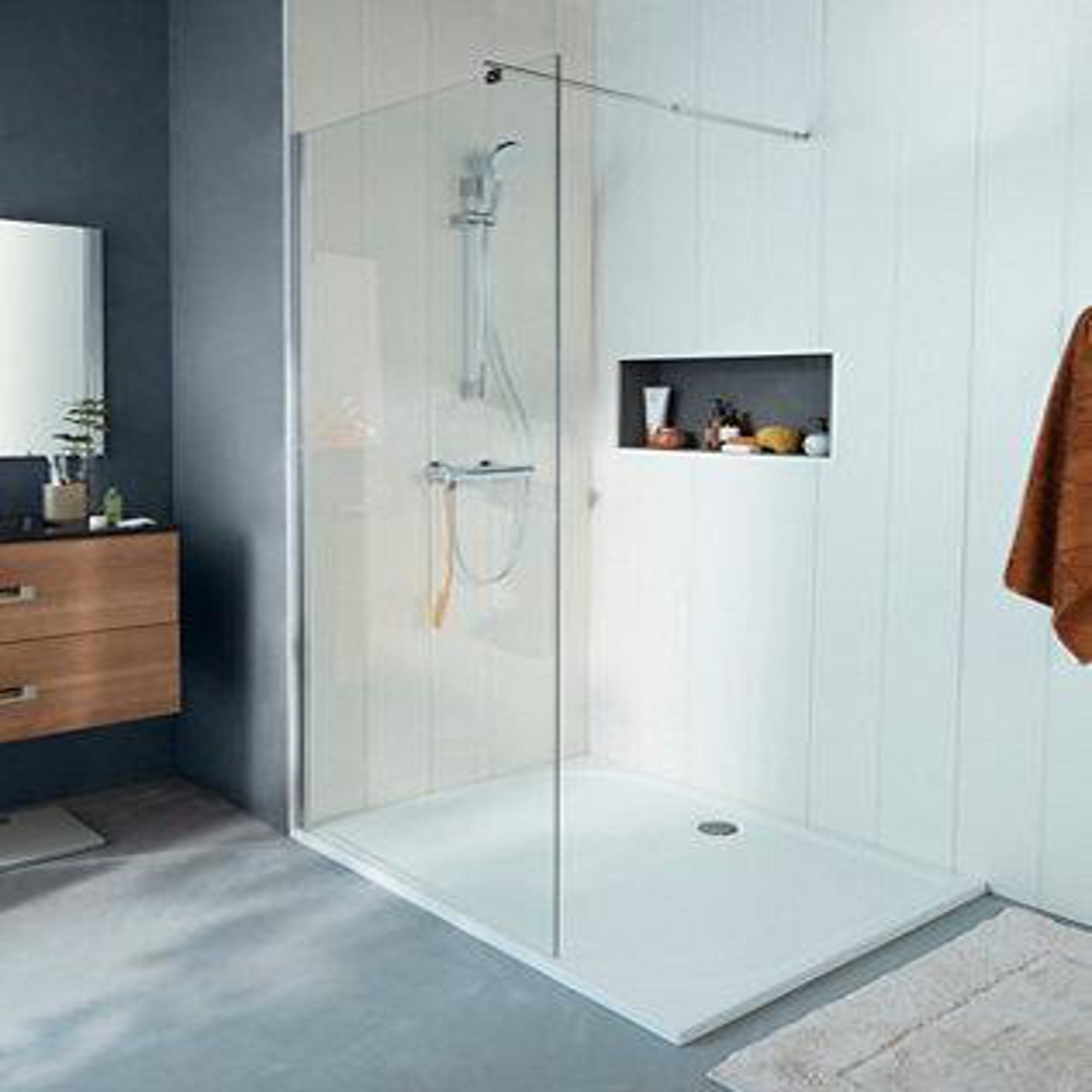 Cooke & Lewis Onega Chrome effect Textured Walk-in Wet room glass screen & bar (H)195cm (W)90cm