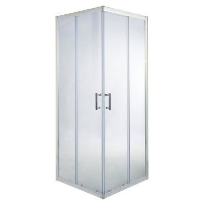 Cooke & Lewis Onega Silver effect Clear Universal Square Shower Enclosure & tray - Corner entry double sliding door (H)190cm (W)76cm (D)76cm