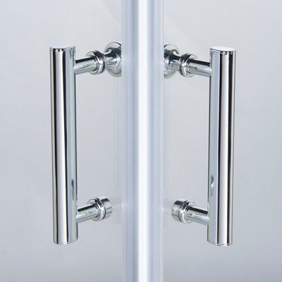 Cooke & Lewis Onega Silver effect Clear Universal Square Shower Enclosure & tray - Corner entry double sliding door (H)190cm (W)76cm (D)76cm