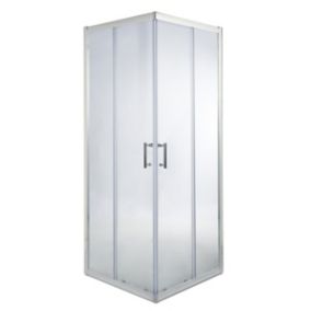 Cooke & Lewis Onega Transparent Silver effect Square Shower enclosure - Corner entry double sliding door (W)90cm (D)90cm