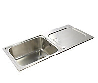 Cooke & Lewis Praise Polished Stainless steel 1 Bowl Sink & drainer RH