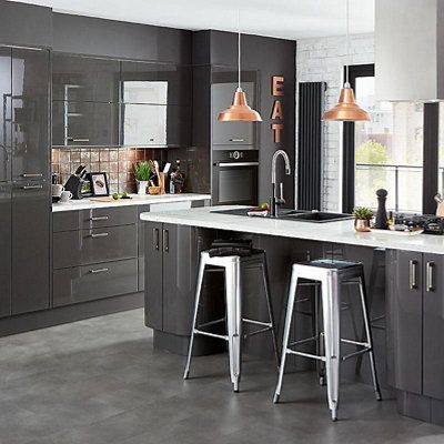 Cooke & Lewis Raffello High Gloss Anthracite Slab Appliance & larder Clad on wall panel (H)760mm (W)405mm