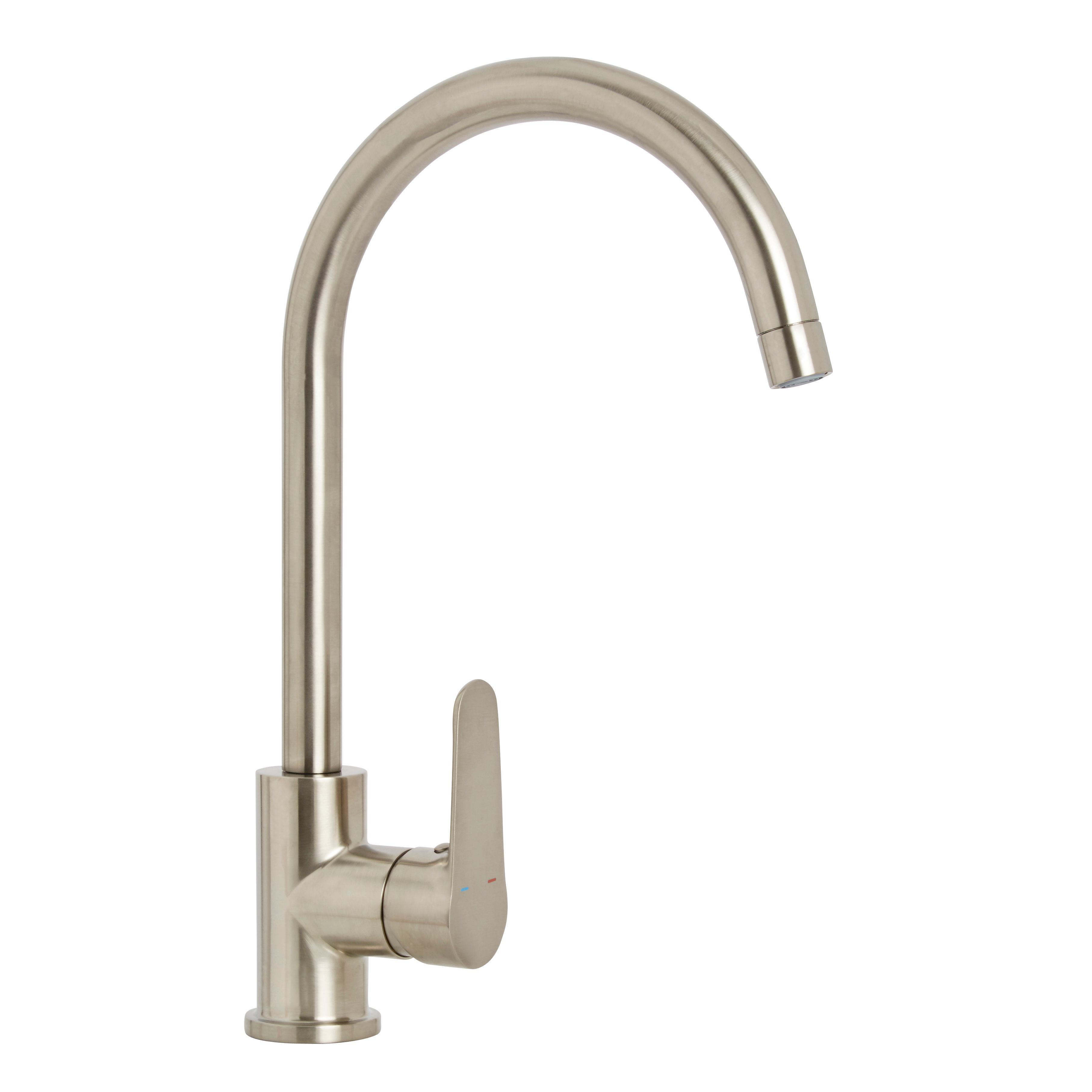 Cooke & Lewis Raneh Nickel Effect Kitchen Side Lever Mixer Tap | DIY At B&Q