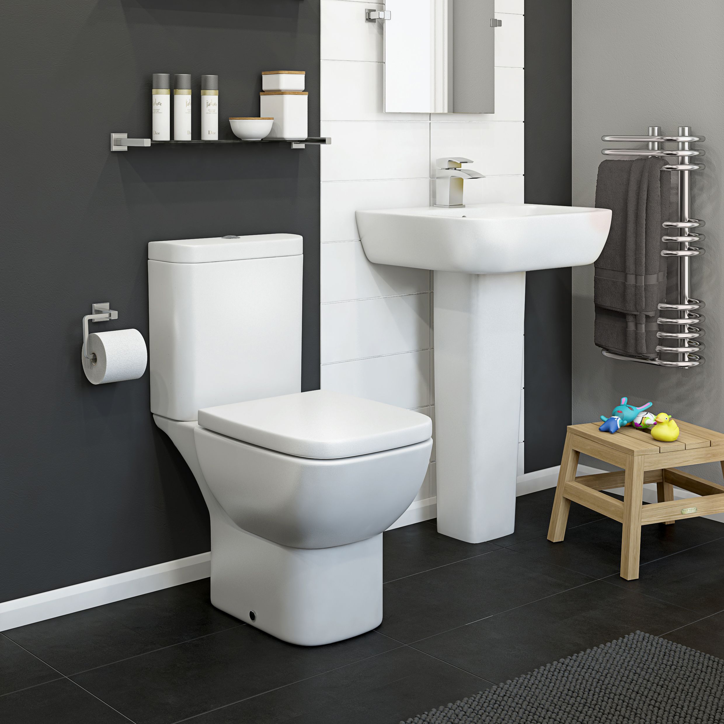 Cooke & Lewis Santoro White Close-coupled Toilet & full pedestal basin (W)360mm (H)790mm