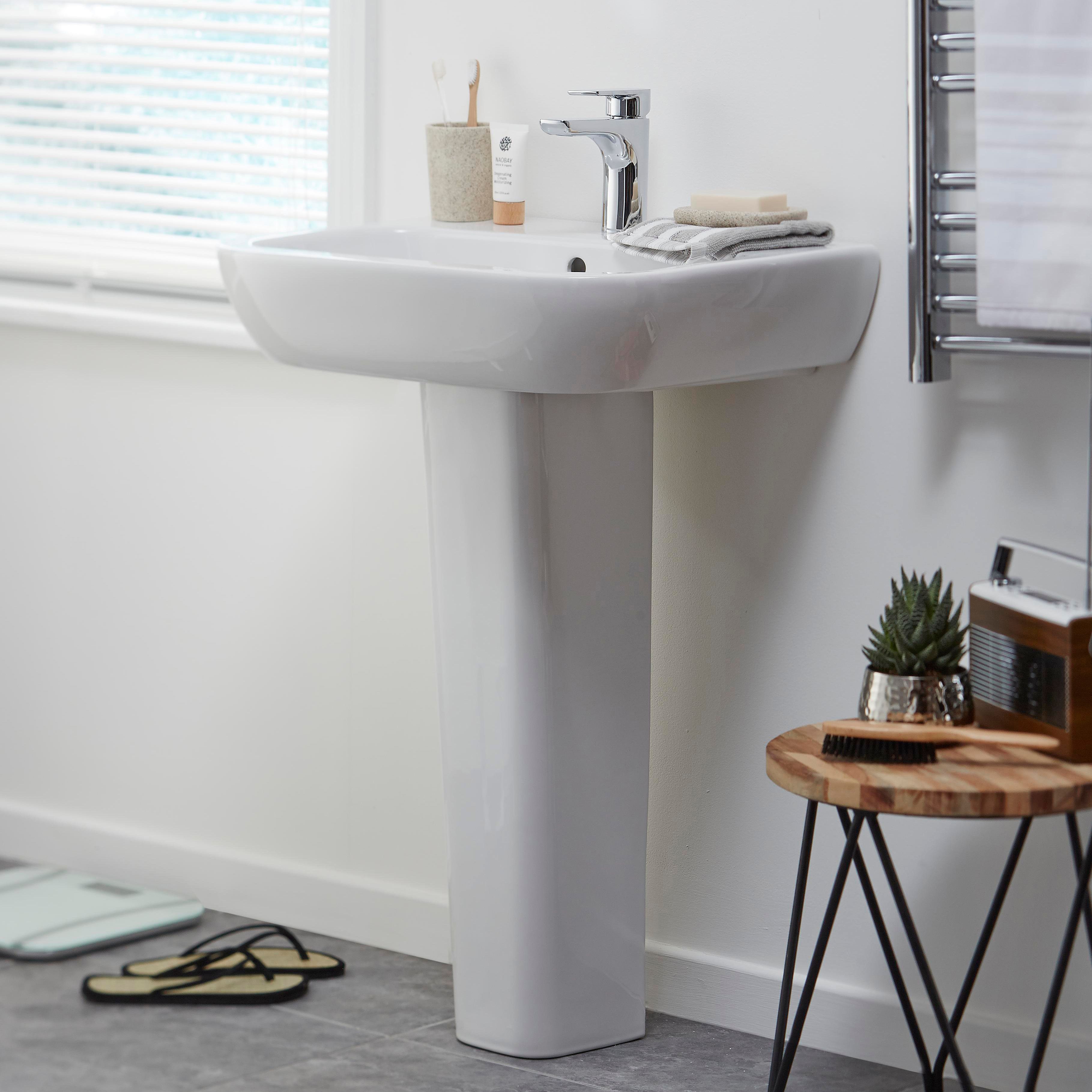 Cooke & Lewis Santoro White Close-coupled Toilet & full pedestal basin (W)360mm (H)790mm