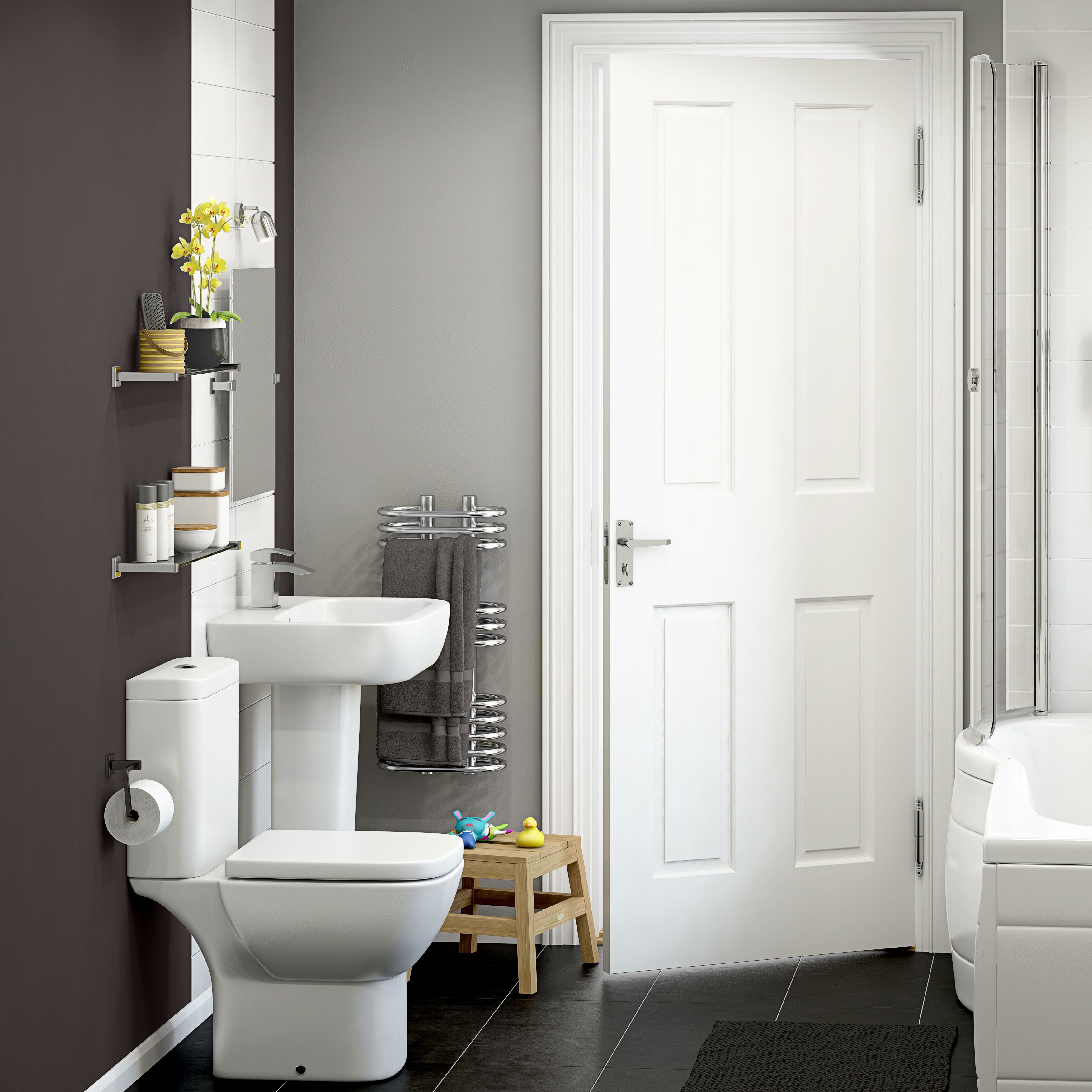 Cooke & Lewis Santoro White Close-coupled Toilet & full pedestal basin (W)360mm (H)790mm