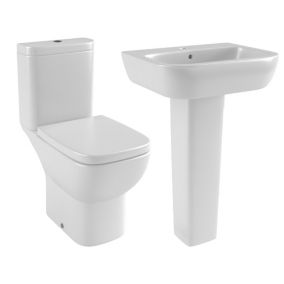Cooke & Lewis Santoro White Close-coupled Toilet & full pedestal basin