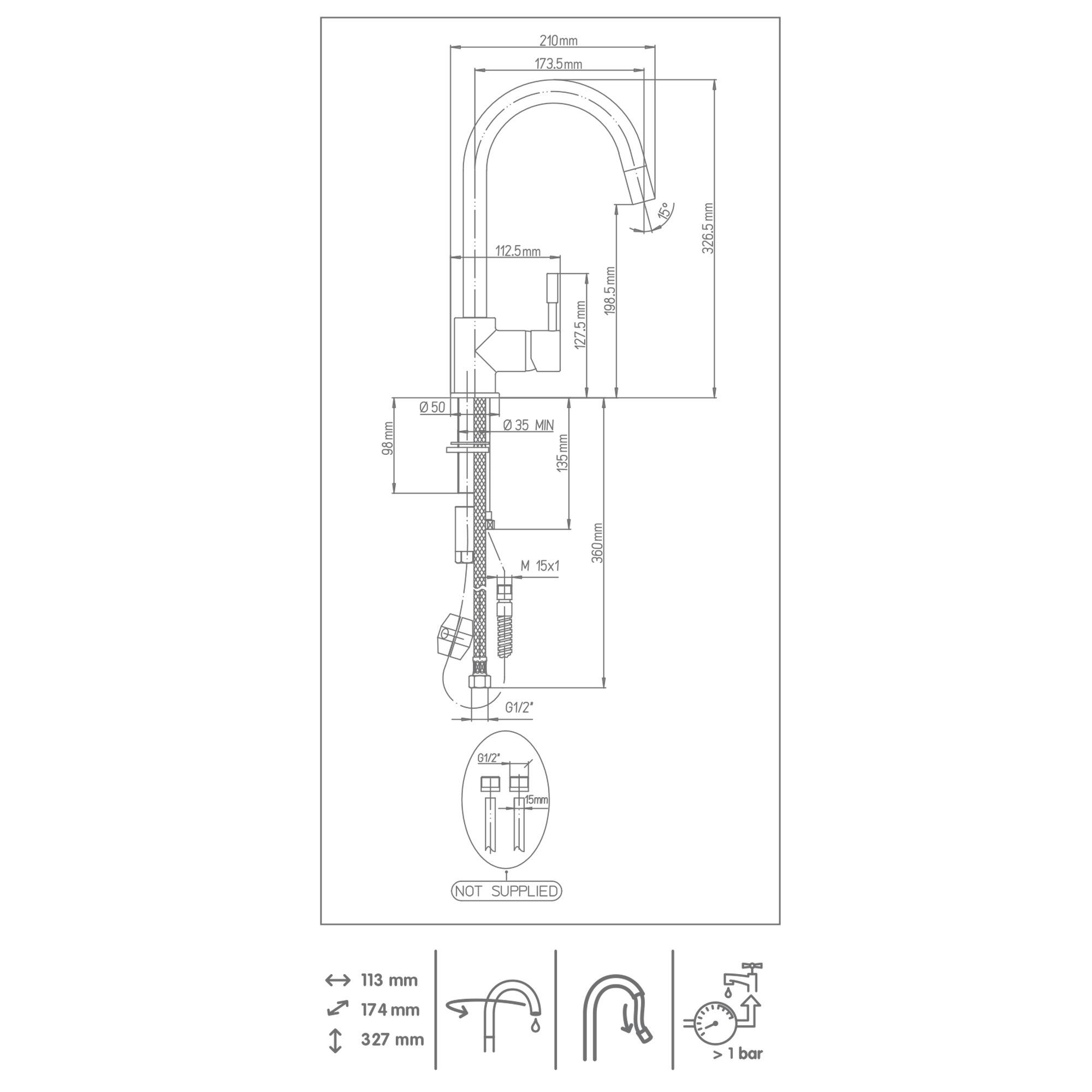Cooke & Lewis Saru Chrome effect Kitchen Pull out tap