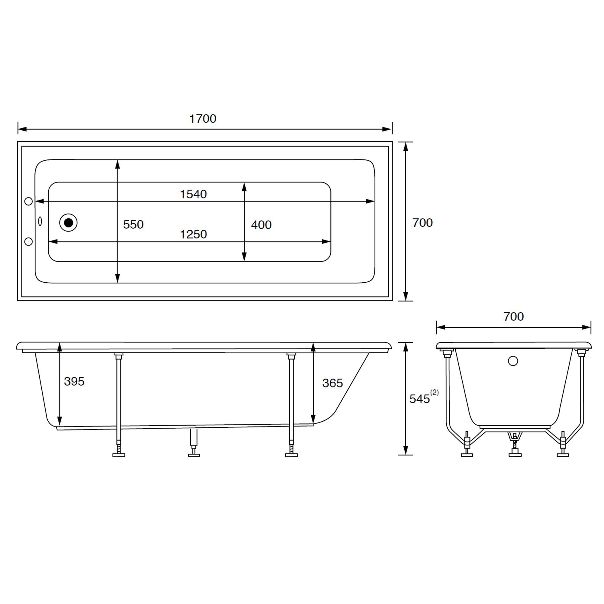 Cooke Lewis Shaftesbury Classic White Rectangular Straight Bath