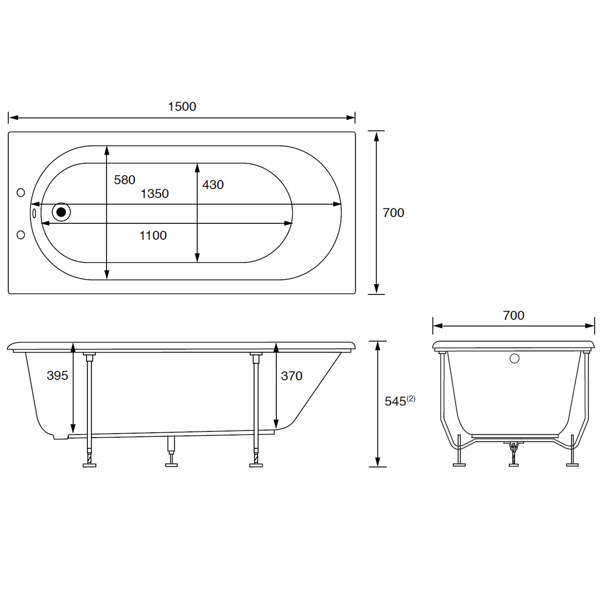 Cooke & Lewis Shaftesbury White Acrylic Rectangular Straight Bath (L)1500mm (W)700mm