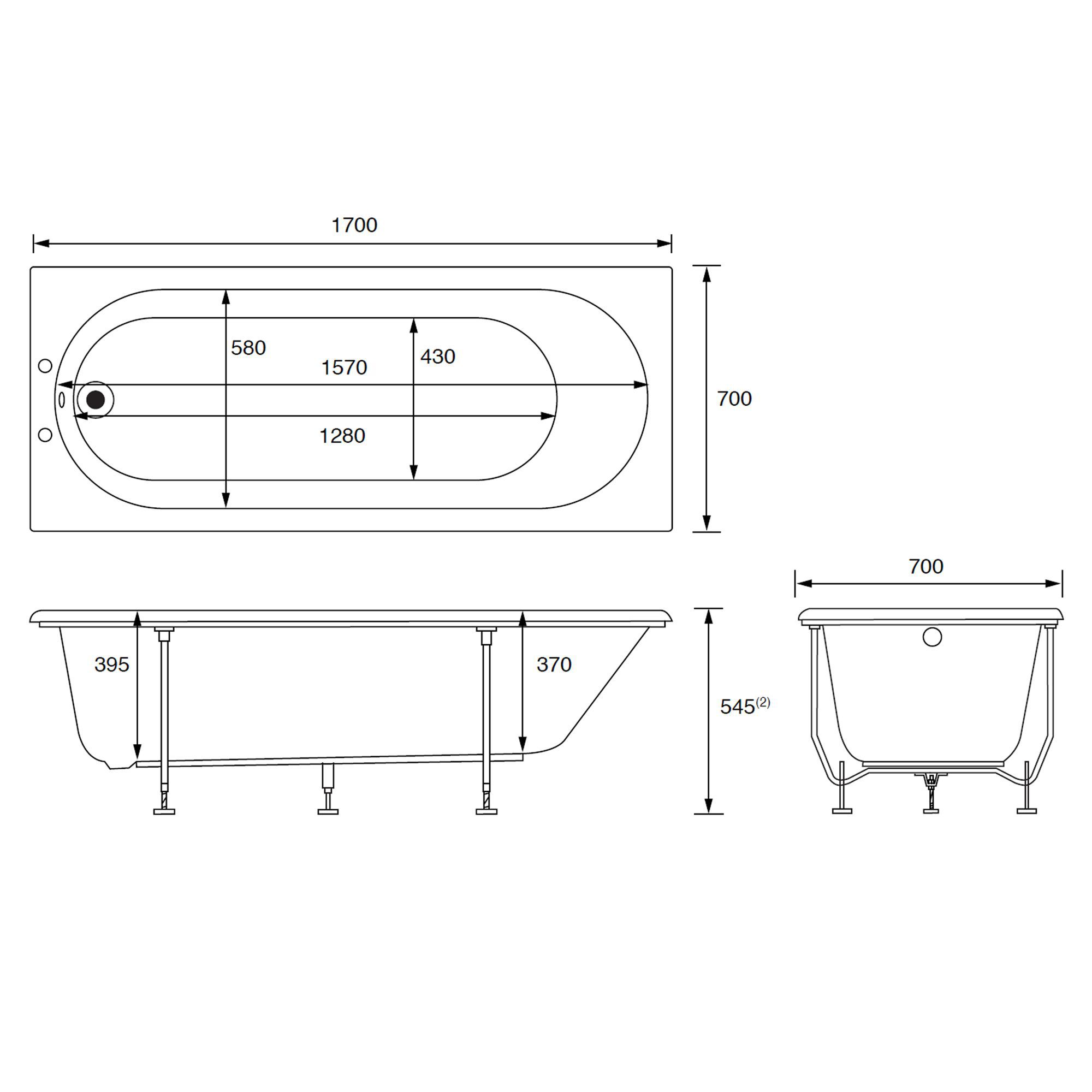 Cooke & Lewis Shaftesbury White Standard Acrylic Rectangular Straight Bath (L)1700mm (W)700mm