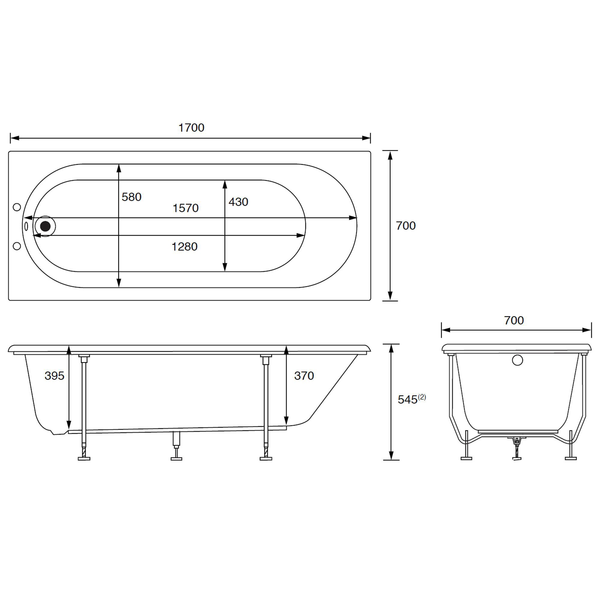 Cooke & Lewis Shaftesbury White Supercast acrylic Rectangular Straight Bath (L)1700mm (W)700mm