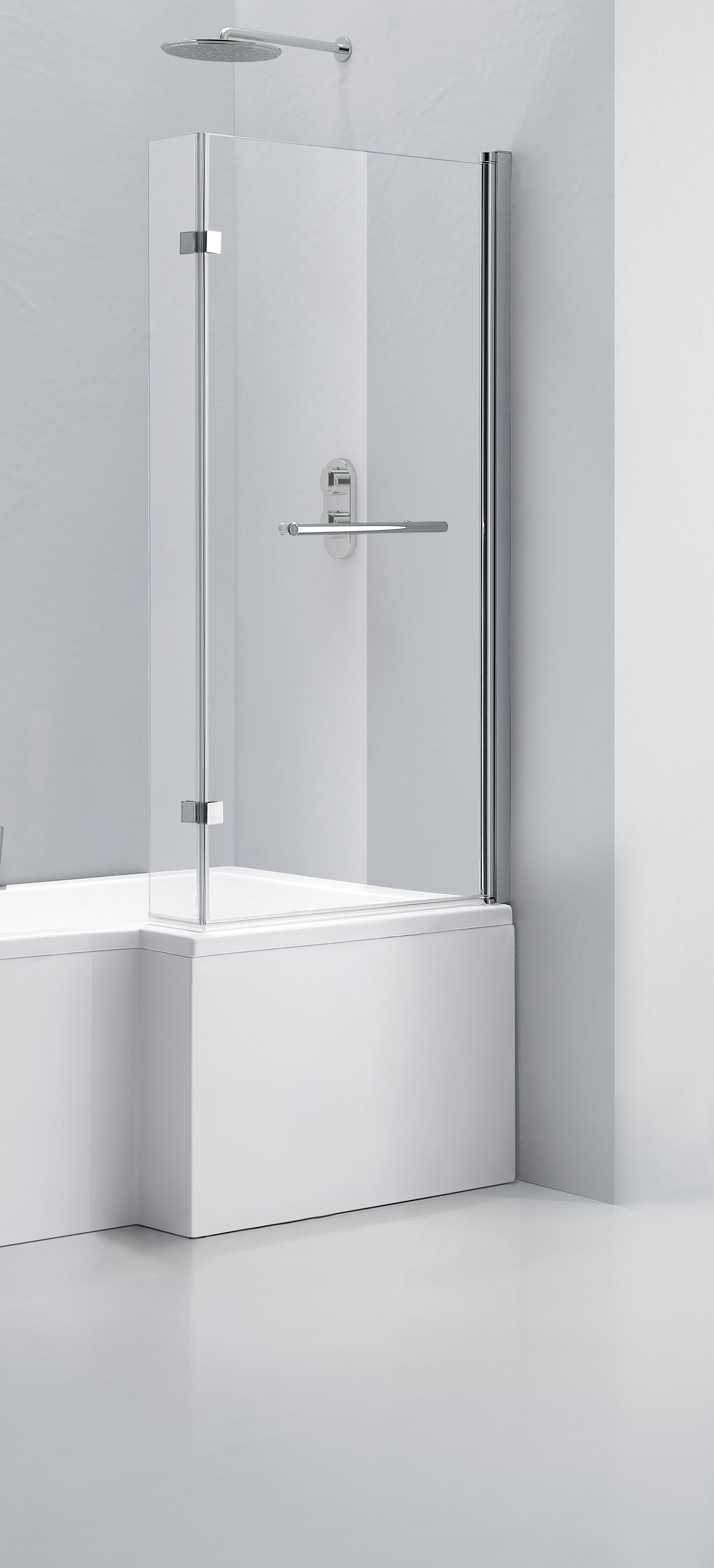 Cooke & Lewis Solarna L-shaped 1 panel Clear Silver effect frame Bath screen, (H)140cm (W)825mm