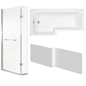 Cooke & Lewis Solarna White L-shaped Left-handed Shower Bath, panel & screen set (L)1500mm