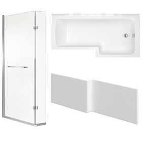 Cooke & Lewis Solarna White L-shaped Right-handed Shower Bath, panel & screen set (L)1700mm