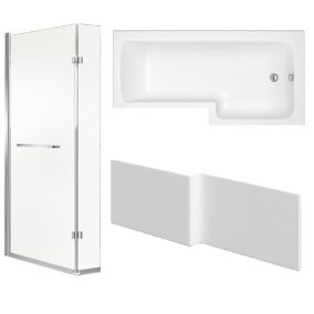 Cooke & Lewis Solarna White L-shaped Shower Bath, panel & screen set