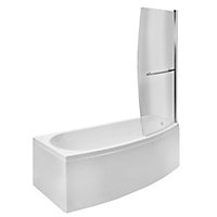 Cooke & Lewis Spacesaver Curved Silver effect frame Bath screen, (H)140cm (W)800mm