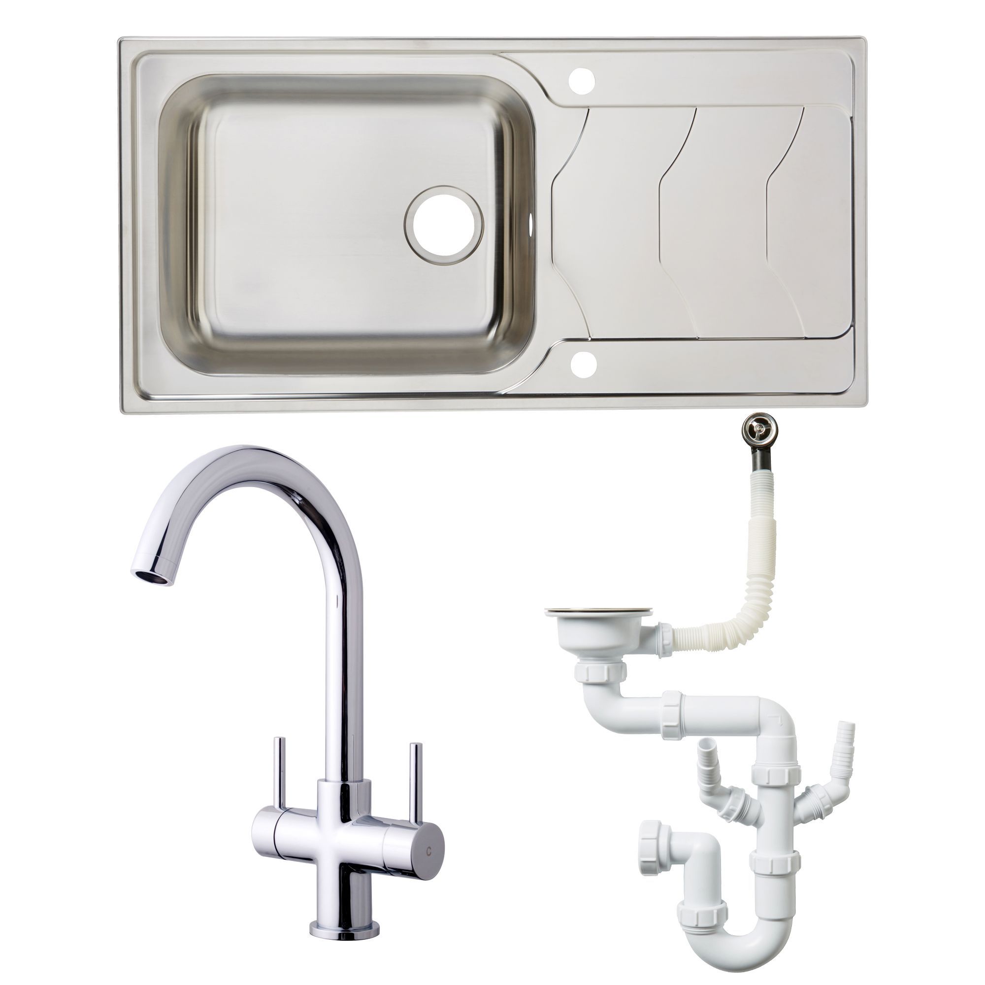 Cooke & Lewis Stainless steel 1 Bowl Sink, tap & waste kit DIY at B&Q