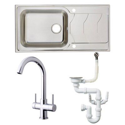 Cooke & Lewis Stainless steel 1 Bowl Sink, tap & waste kit